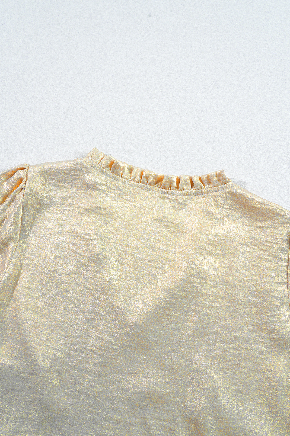 Dearlovers Gold Metallic Frilled V Neck Puff Sleeve Babydoll Blouse