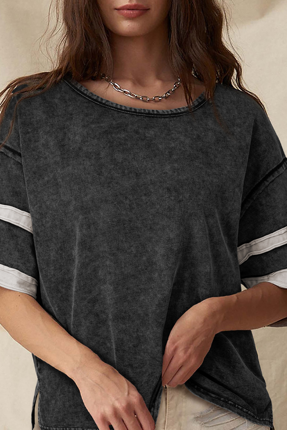 Black Varsity Stripe Half Sleeve Vintage Tee