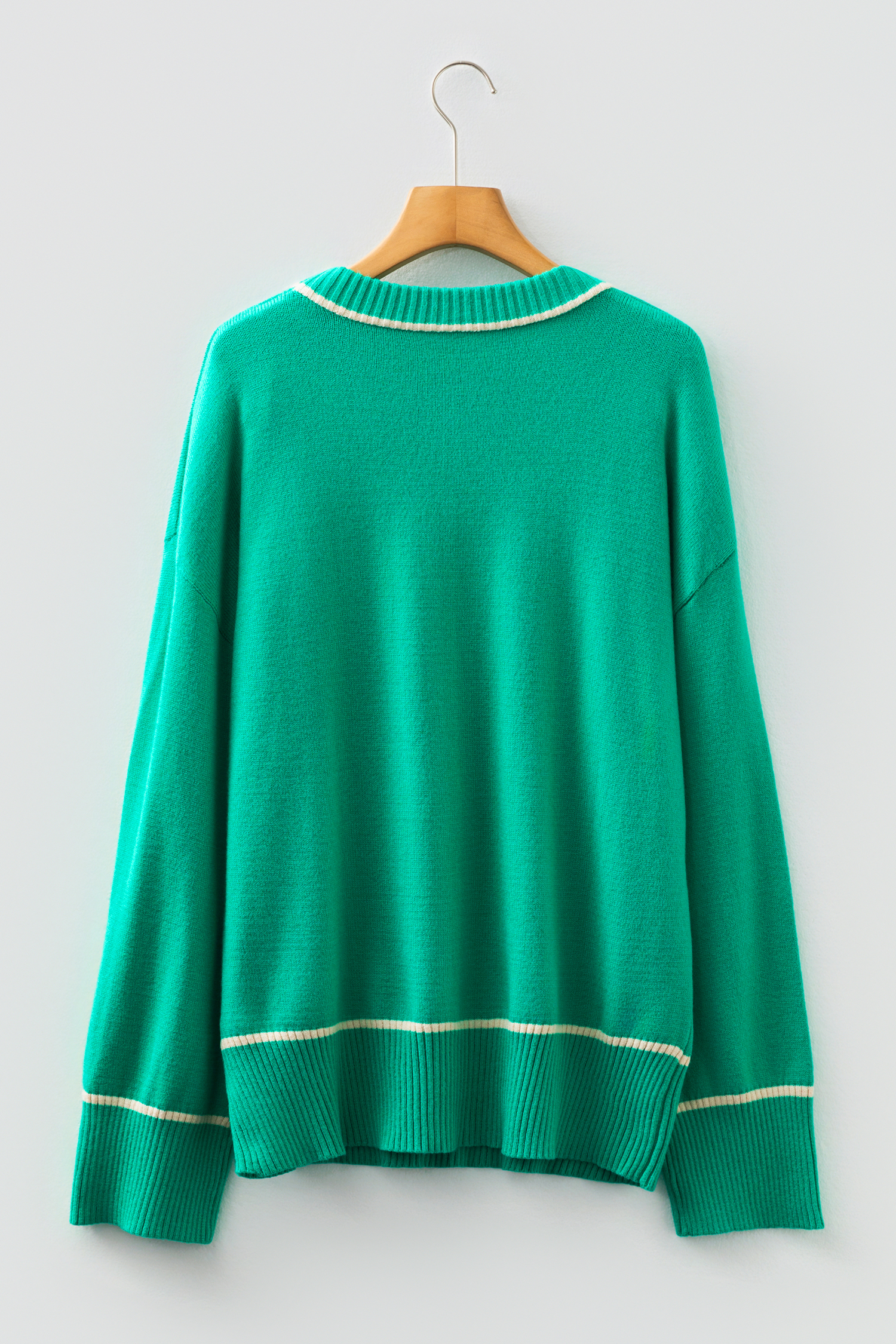 Sea Green Contrast Detail Drop Shoulder Baggy Sweater