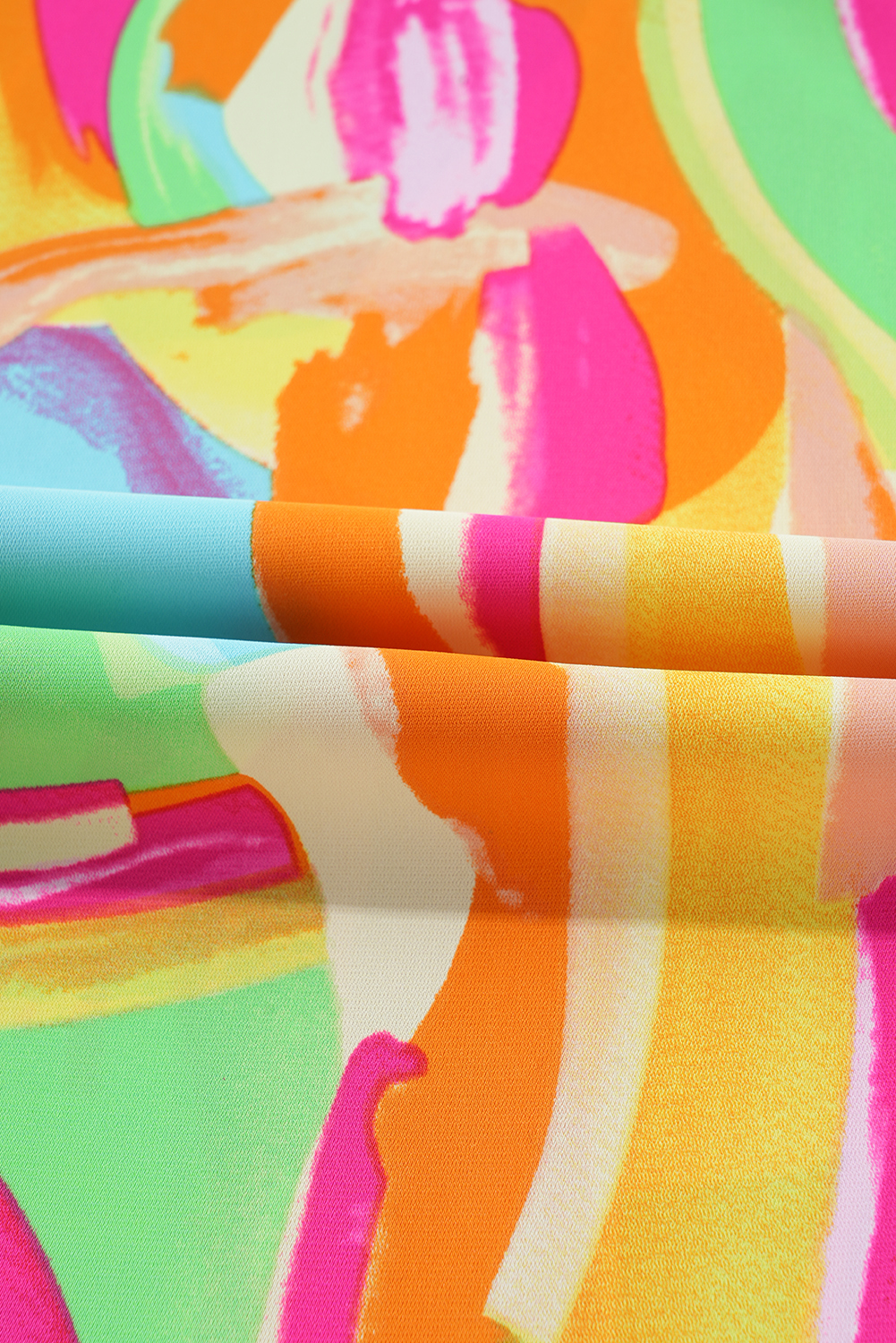 Multicolour Abstract Print Keyhole Back Pleated Half Sleeve Blouse