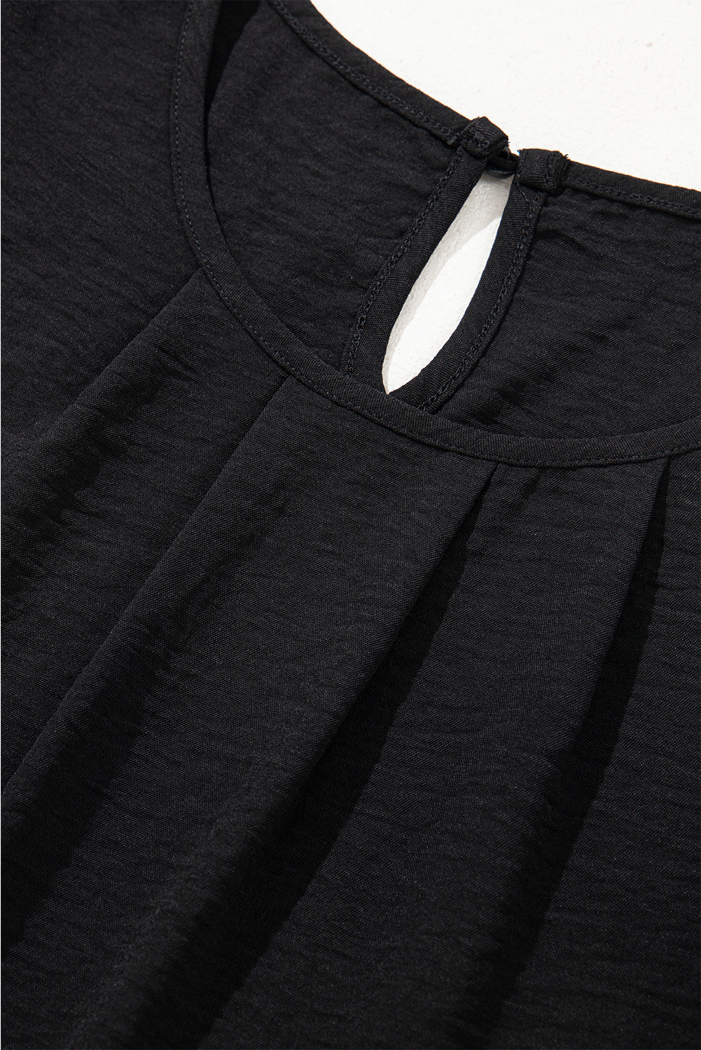 Black Flounce Sleeve Pleated Textured Blouse