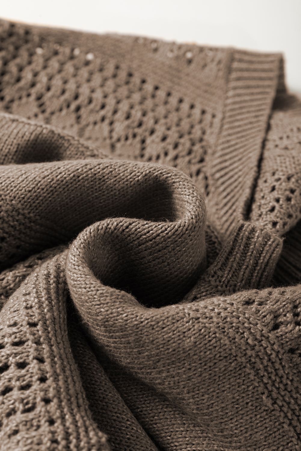 Sky Blue Eyelet Pattern Detail V Neck Drop Shoulder Sweater