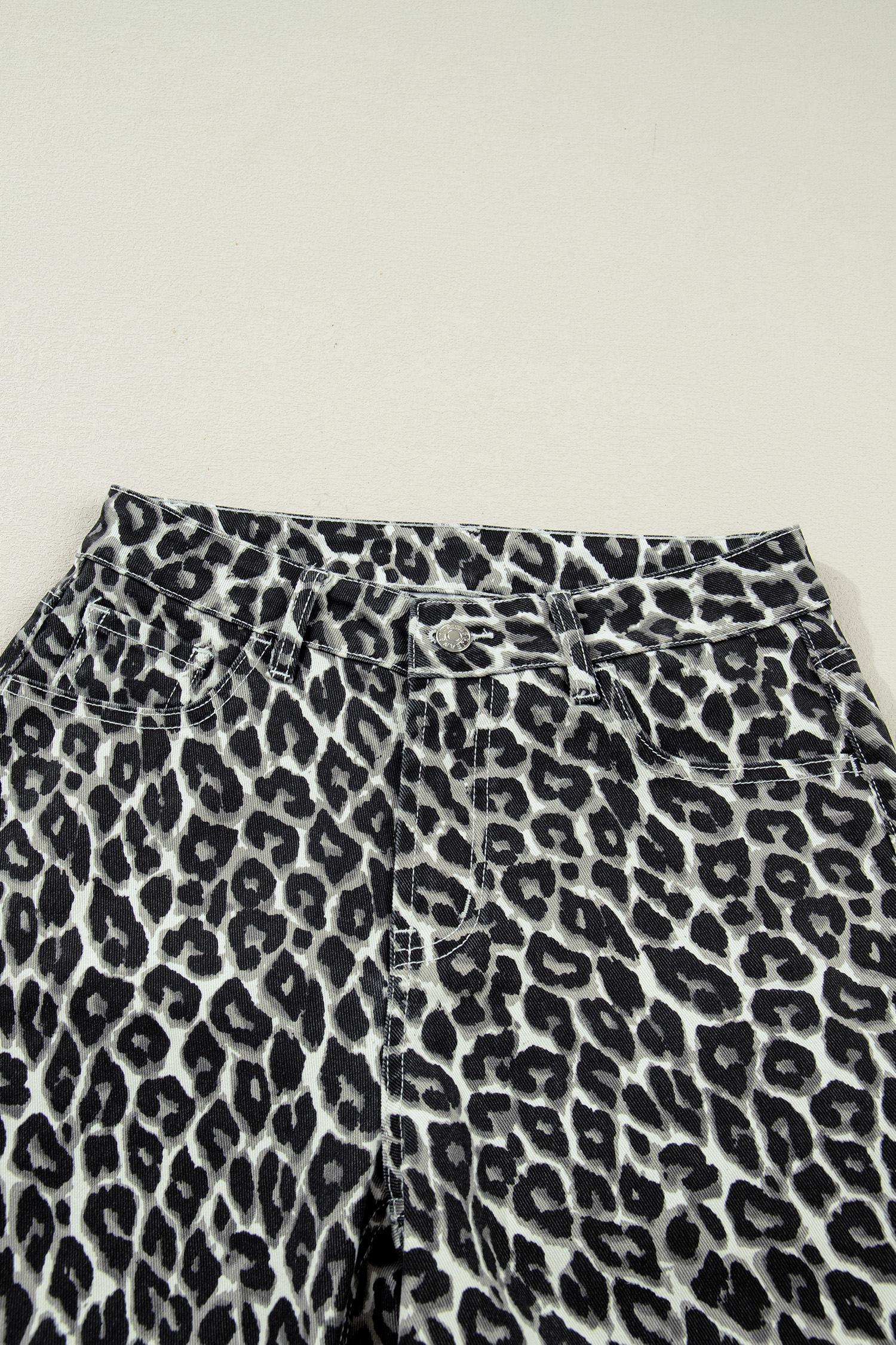 Black Leopard Print Barrel Jeans