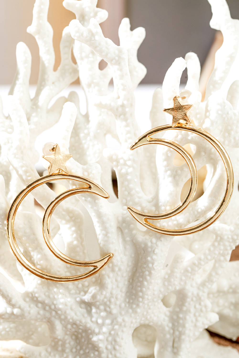 Gold Star and Moon Plated Alloy Earrings