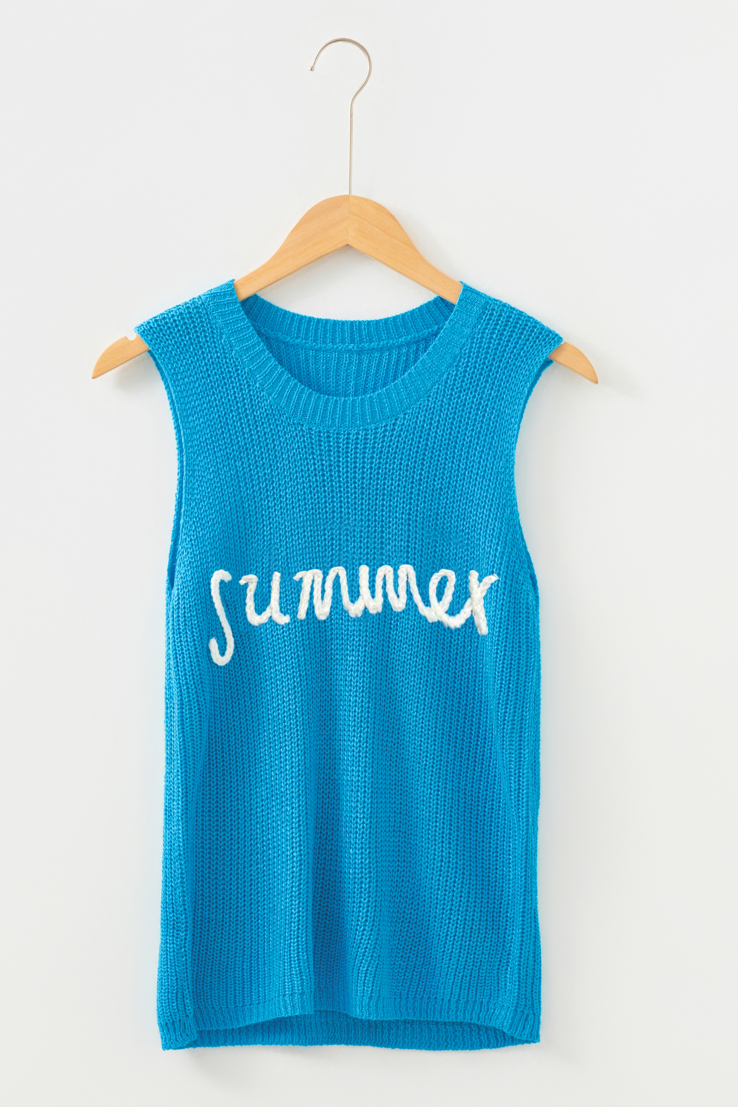 Dusk Blue Summer Script Graphic Sleeveless Sweater Vest
