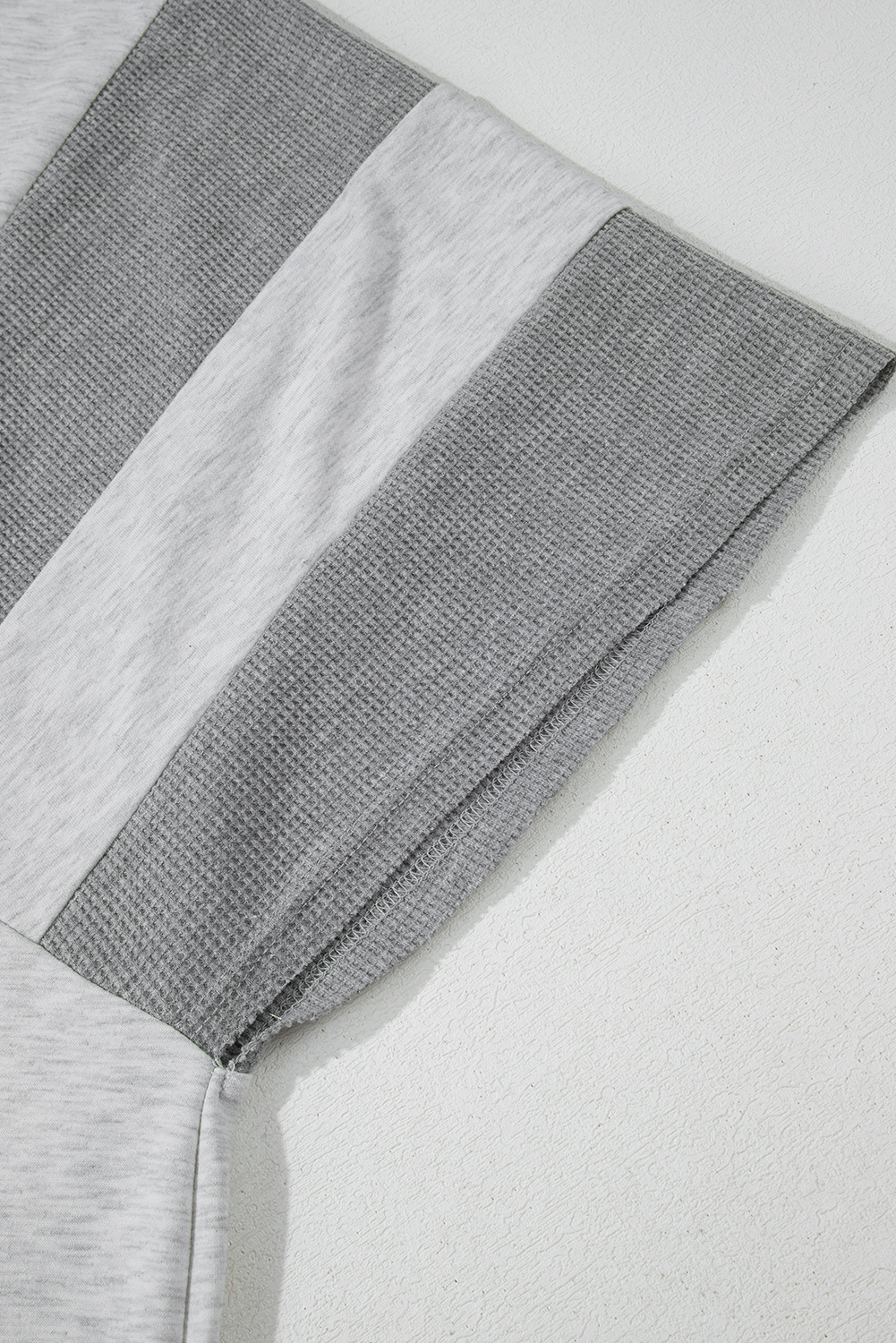 Dearlovers Light Grey Two Tone Contrast Waffle Knit Patched Buttoned V Neck Top