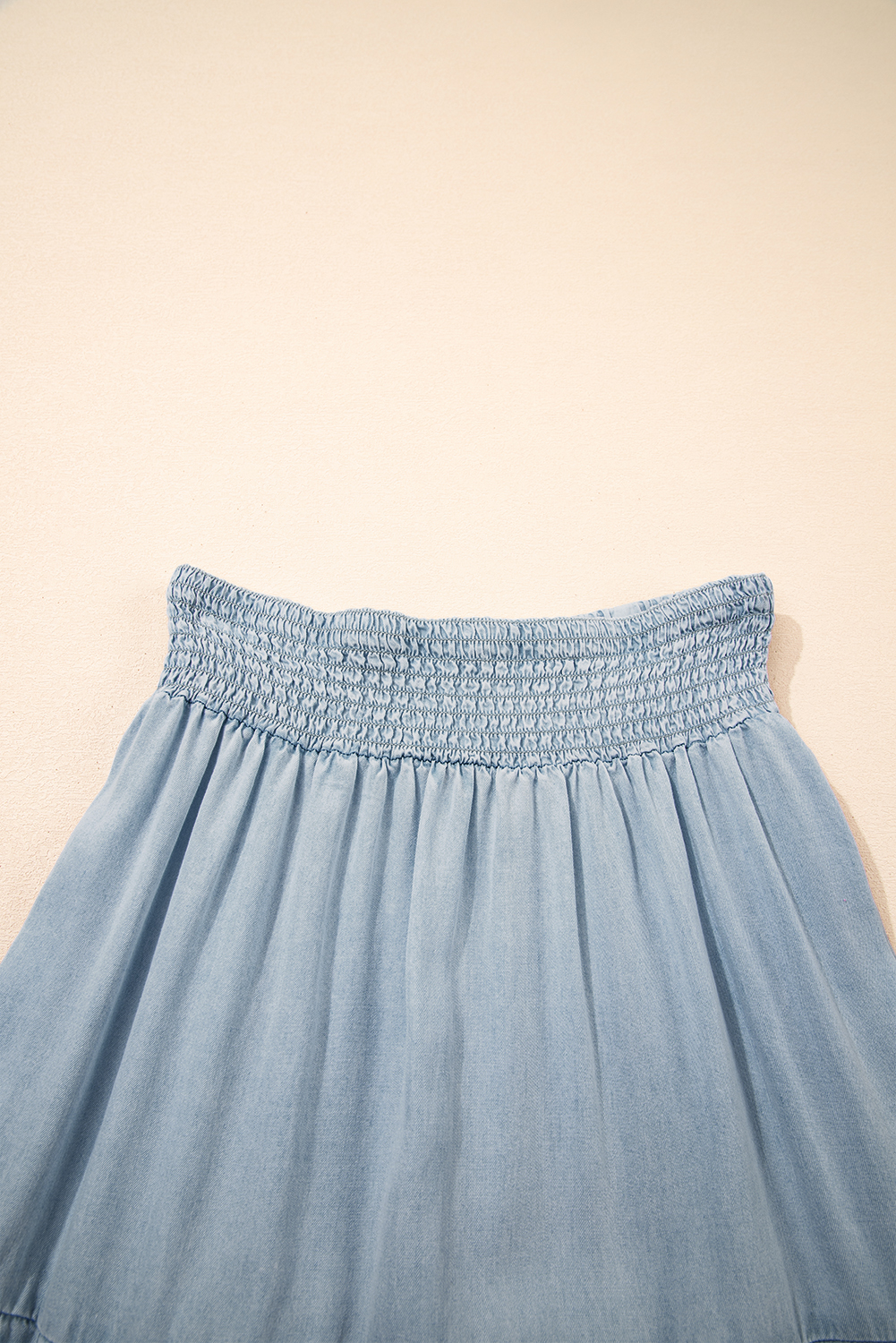Beau Blue Tiered Smocked High Waist Denim Maxi Skirt