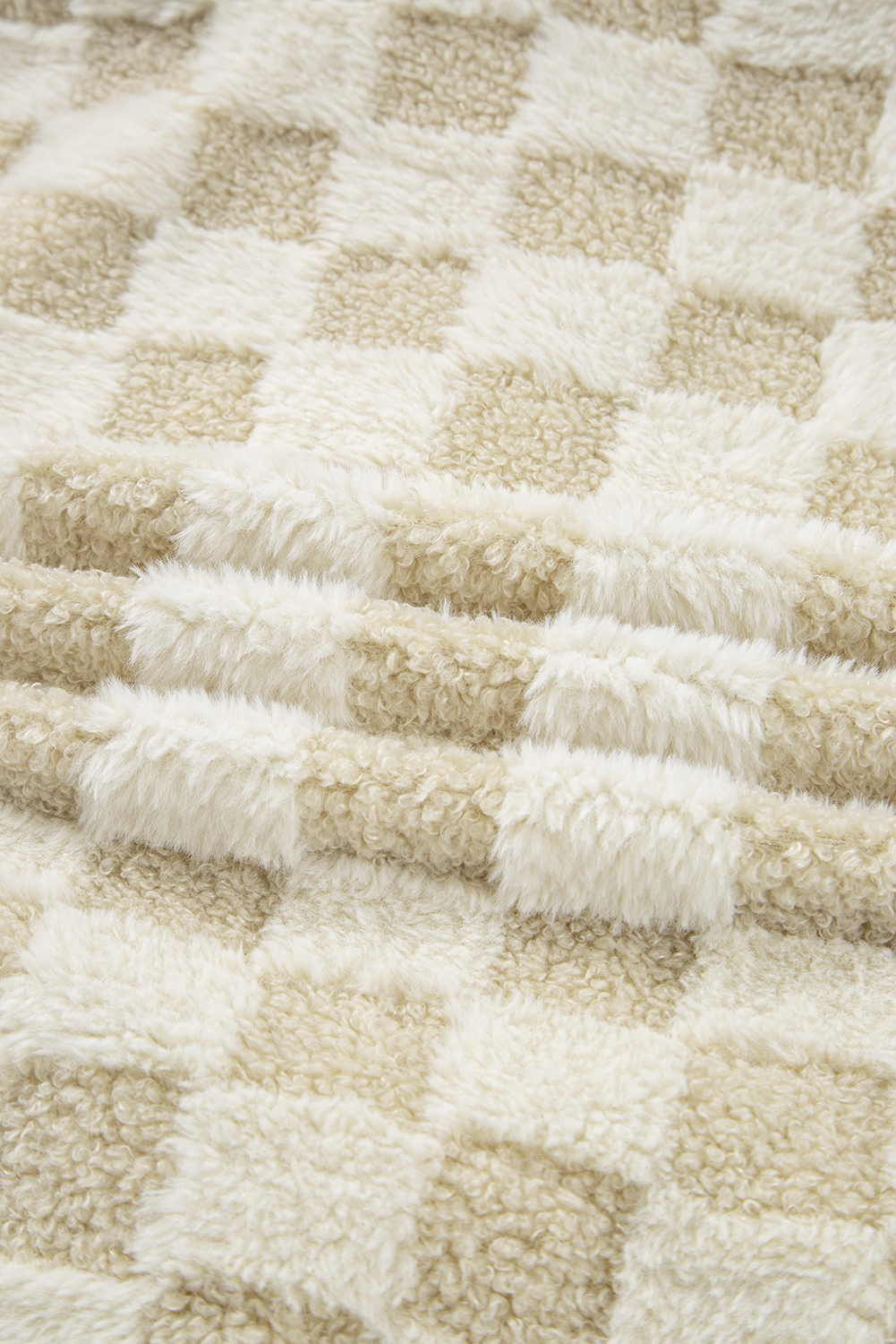 Khaki Sherpa Checkerboard Snap Button Vest Jacket With Pocket