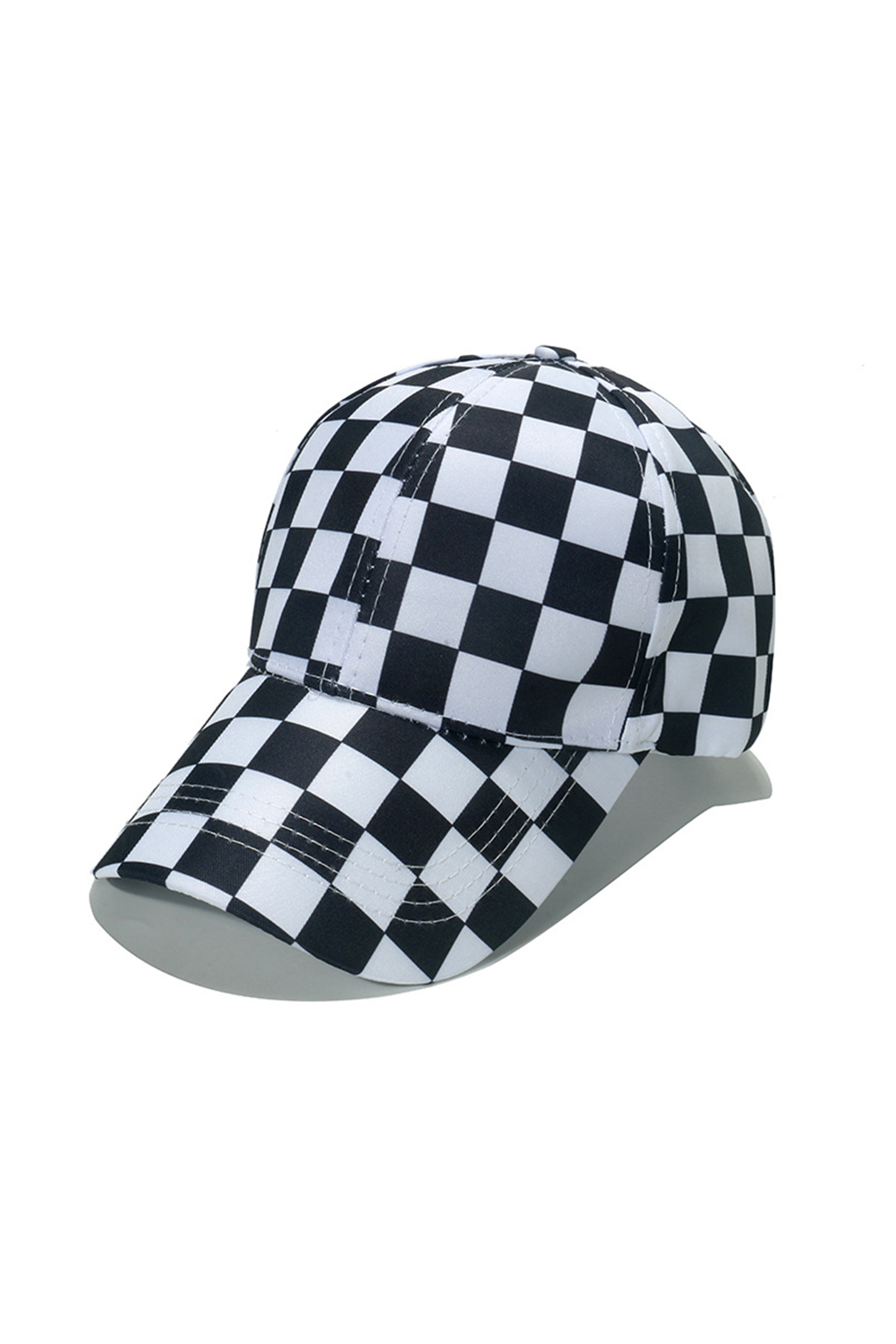 Black 1pc Checkered Pattern Stitch Detail Baseball Cap