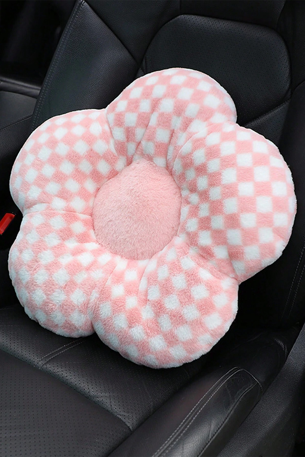 Pink Checkered Flower Shape Soft Sofa Cushion