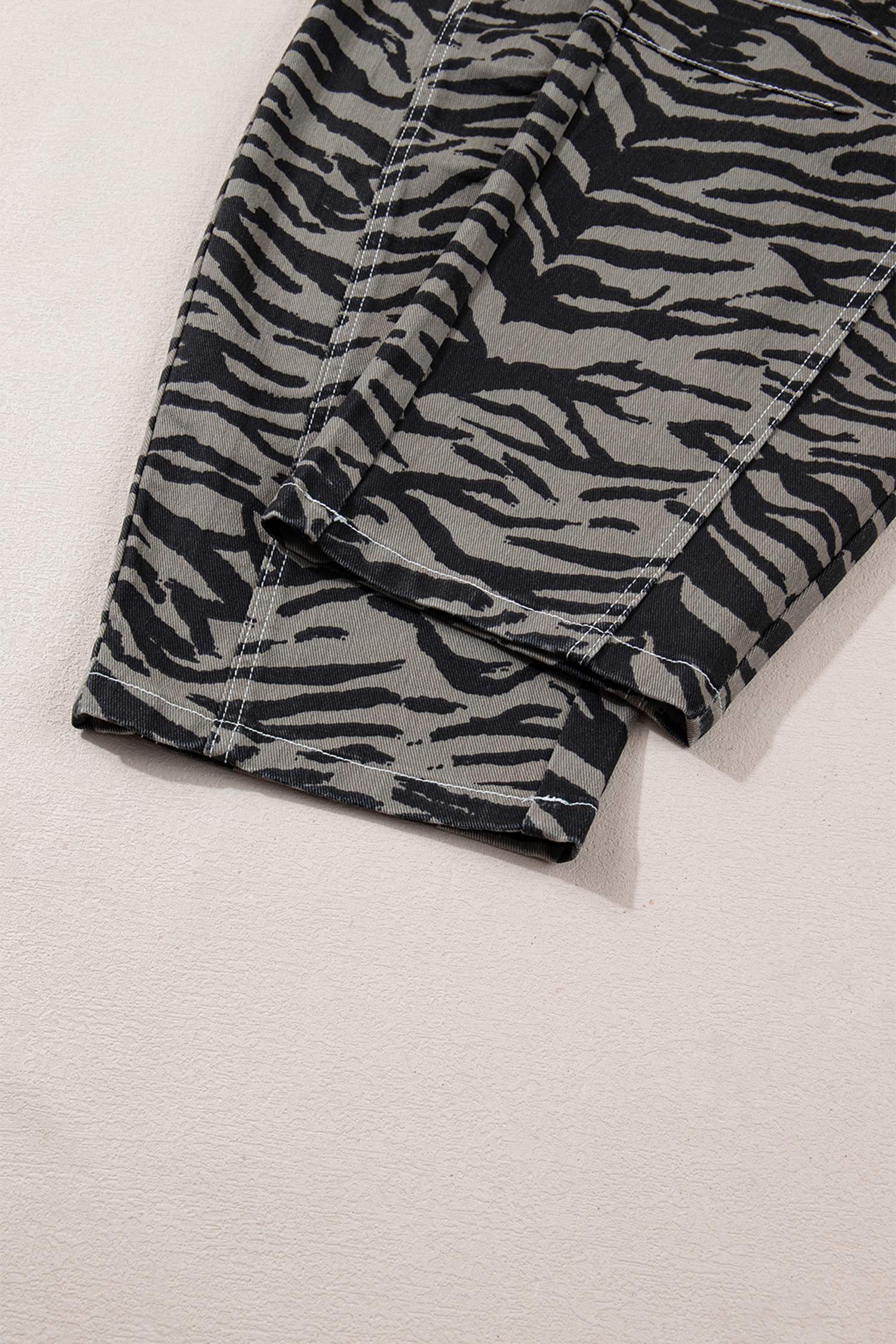 Gray Zebra Stripe Printed Wide Leg Jeans