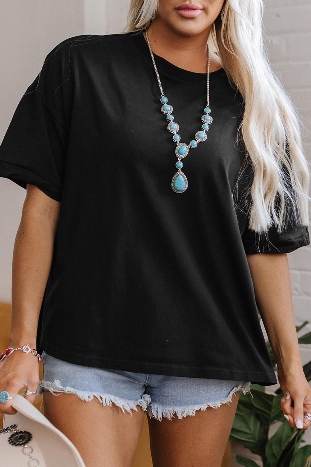 Black Loose Half Sleeve Hi Low Hem T Shirt