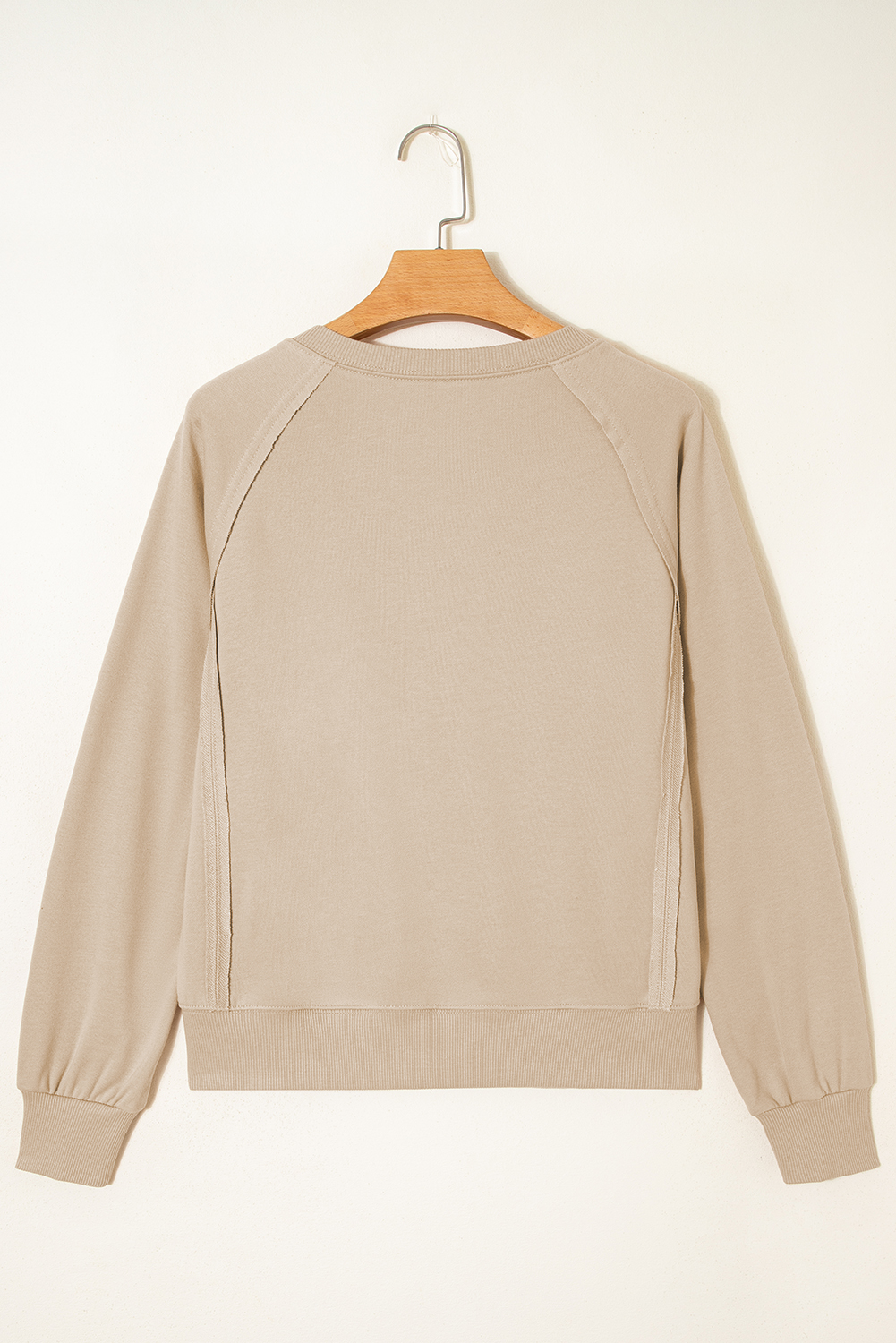 Parchment Raw Edge Exposed Seam Raglan Sleeve Side Slit Sweatshirt