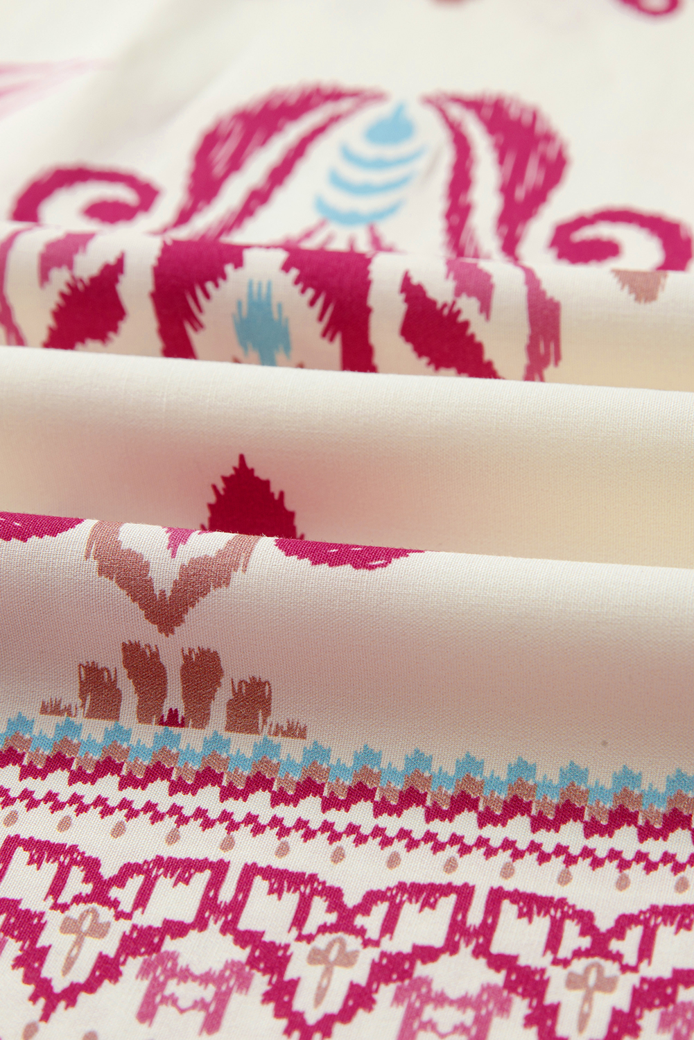 Rose Boho Printed Shirred High Waist Flowy Wide Leg Pants