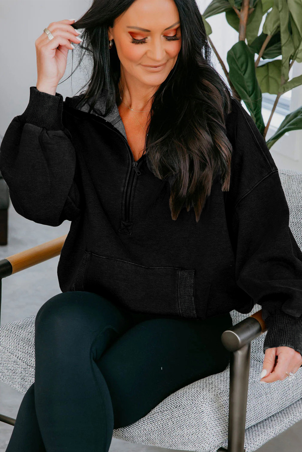 Canton Half Zip Kangaroo Pocket Mineral Wash Baggy Hoodie