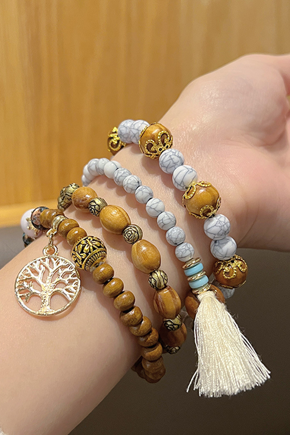 Thai Curry Boho Tassel Beaded Multi Layer Bracelet Set