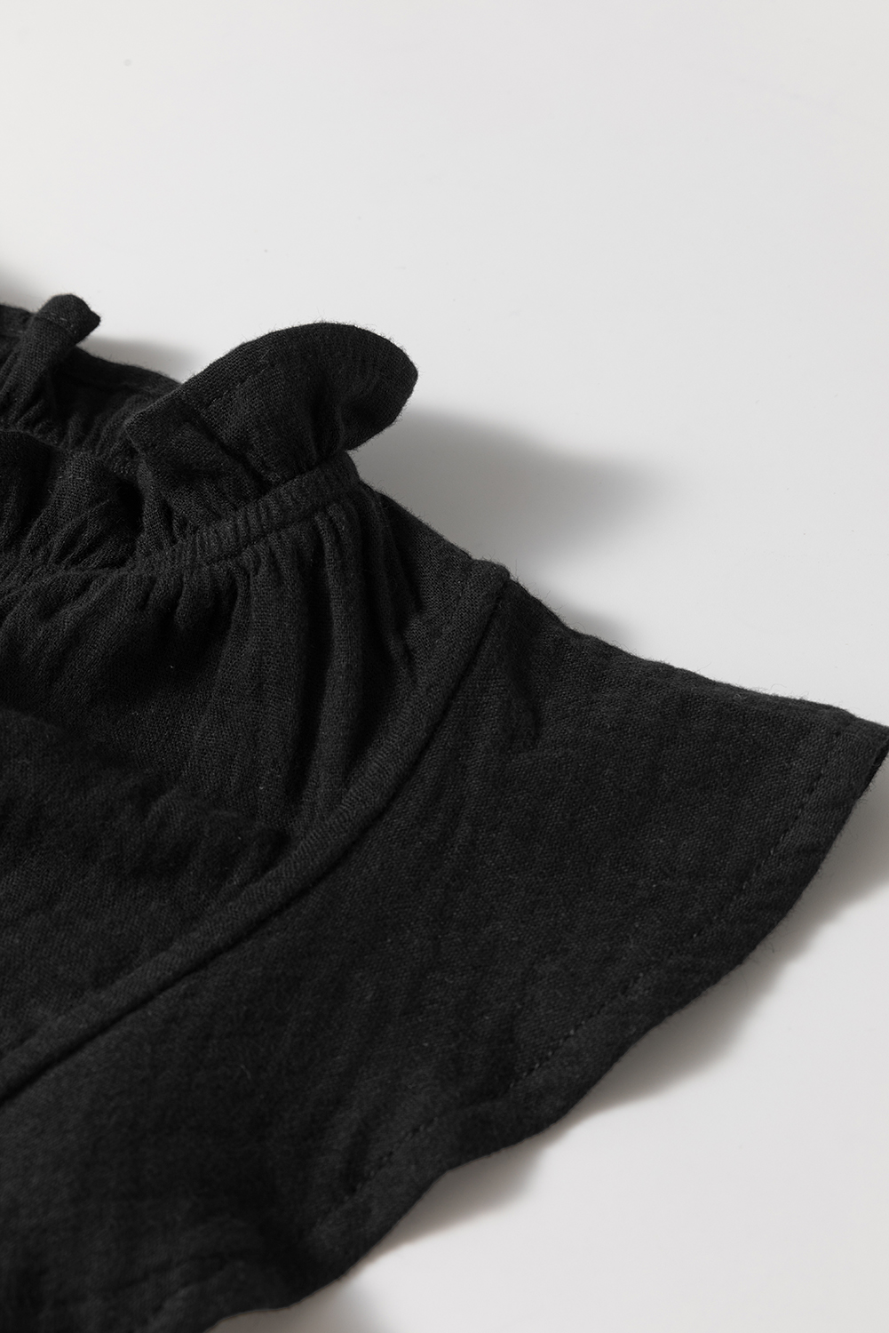 Black Ruffled Shoulder V Neck Shift Tank Top