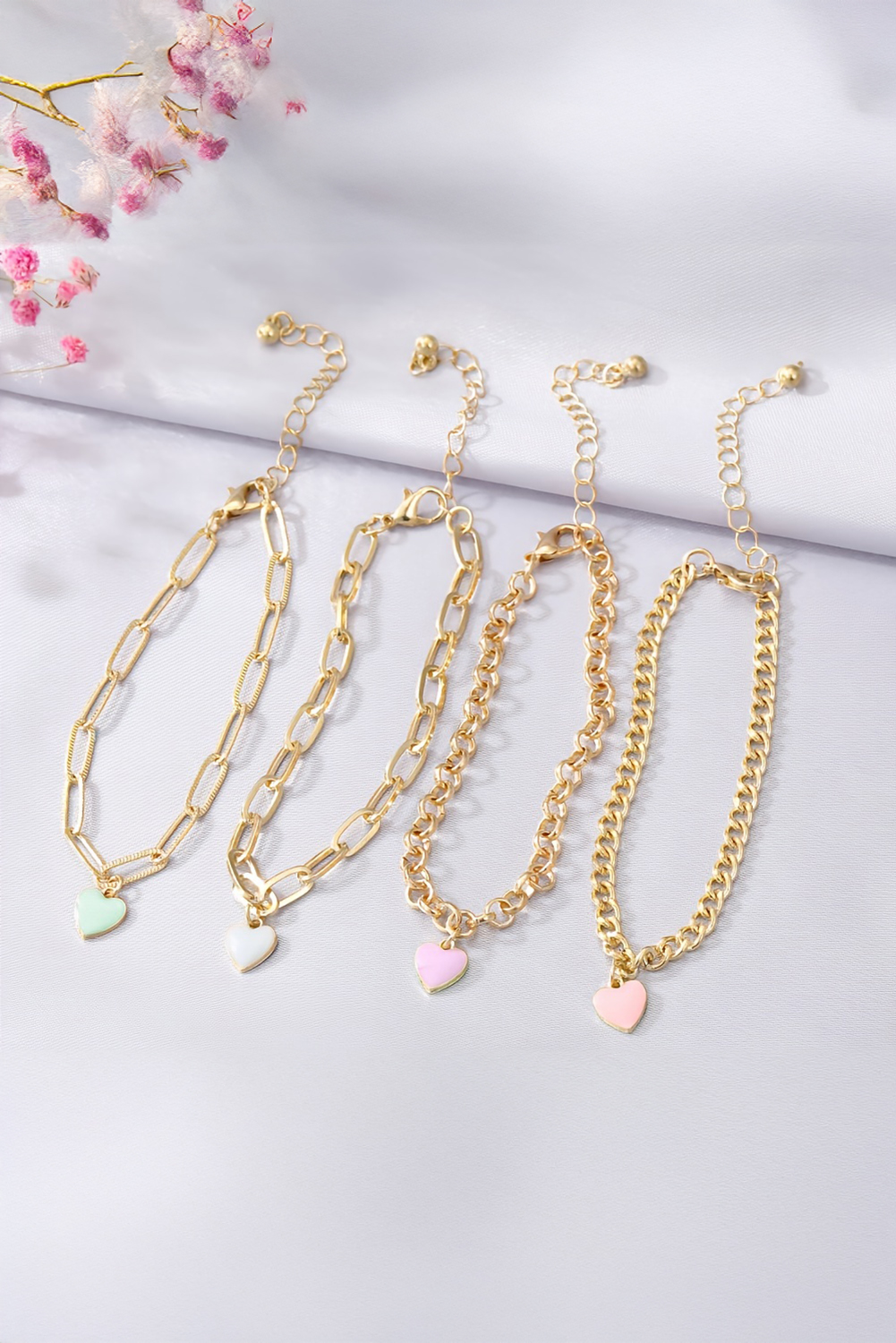 Gold Heart Charm Multi Layer Adjustable Chain Bracelet