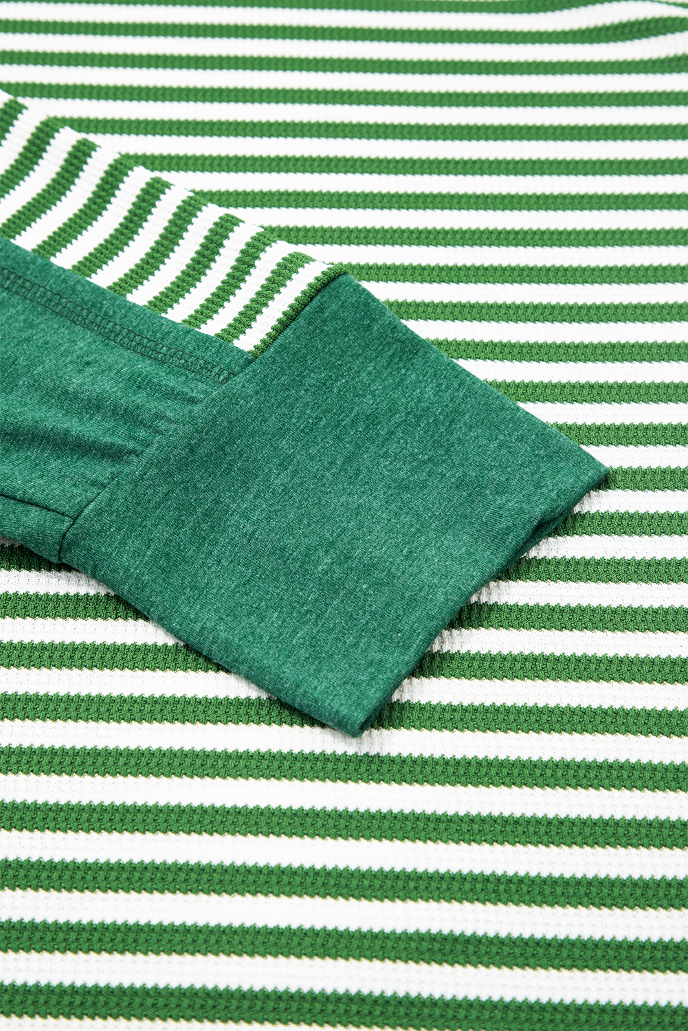 Dearlovers Green Stripe Thermal Knit Drop Shoulder Casual Top