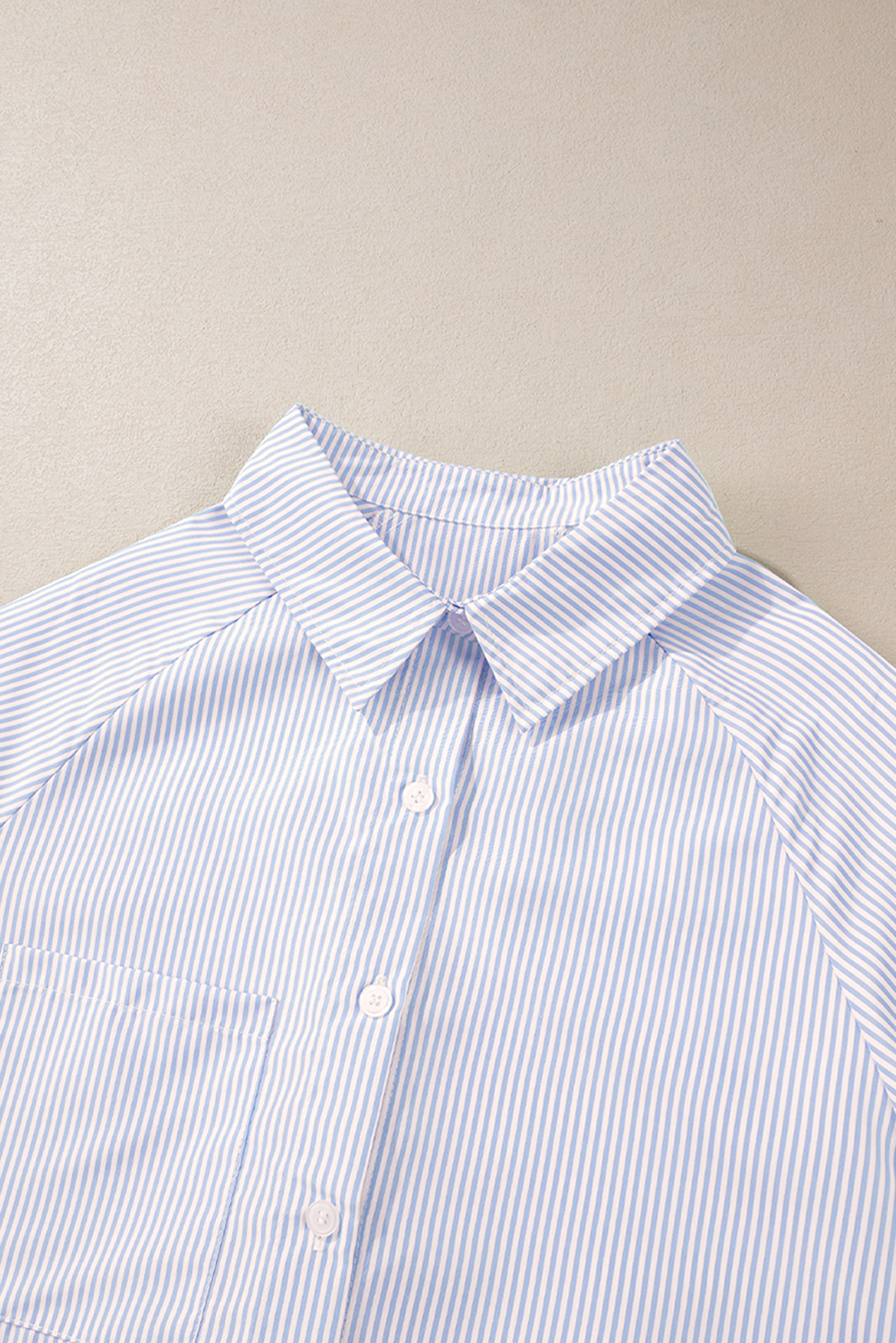 Grass Green Striped Shirred Cuff Buttoned Loose Fit Shirt