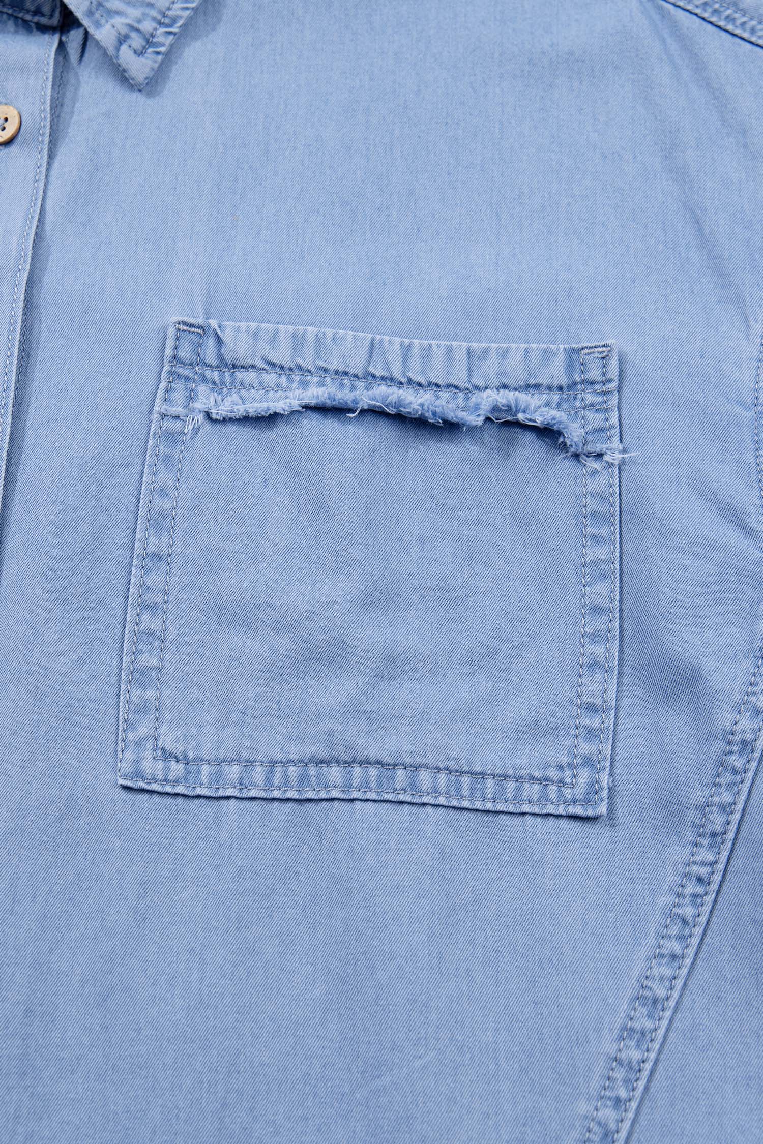 Myosotis Washed Drop Shoulder Bracelet Sleeve Chambray Shirt
