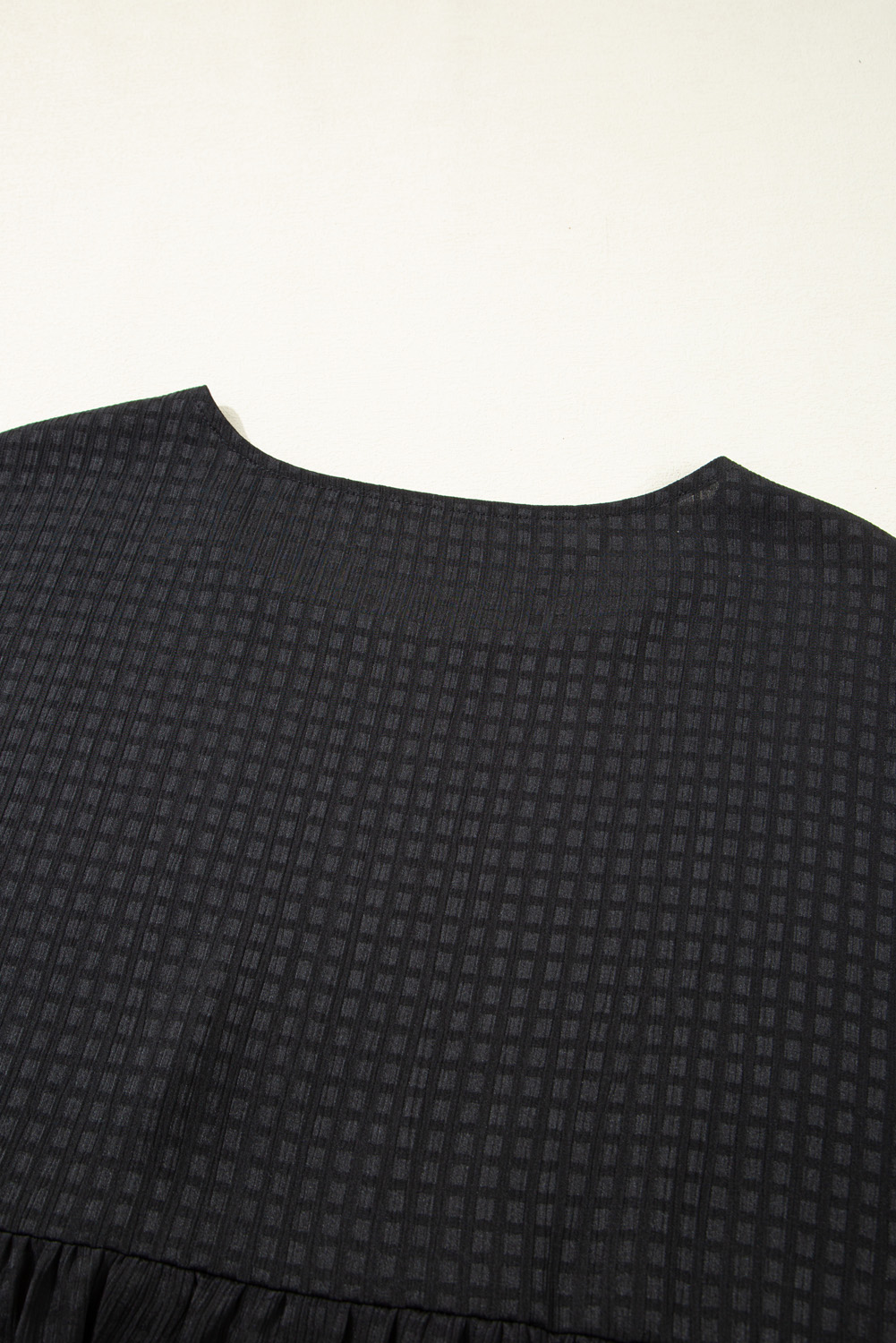 Black Textured Ruffled Sleeve Babydoll Plus Dress