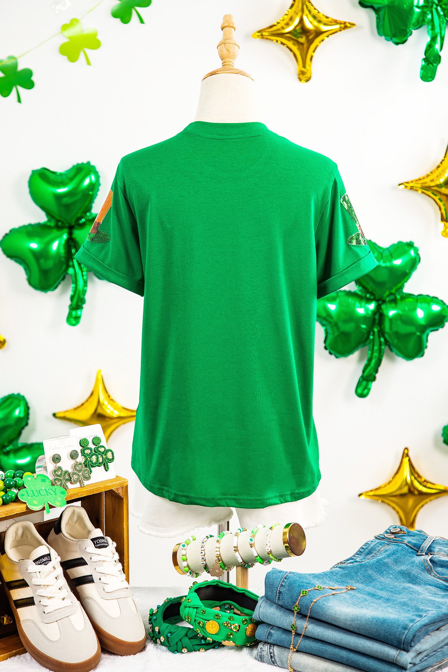 Bright Green Sequin St Patricks Day Hat Relaxed T Shirt