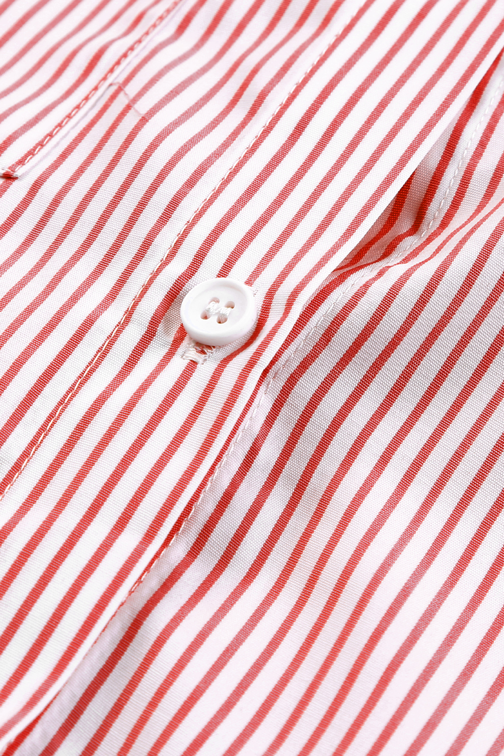 Red Stripe Smocked Cuffed Striped Boyfriend Shirt with Pocket