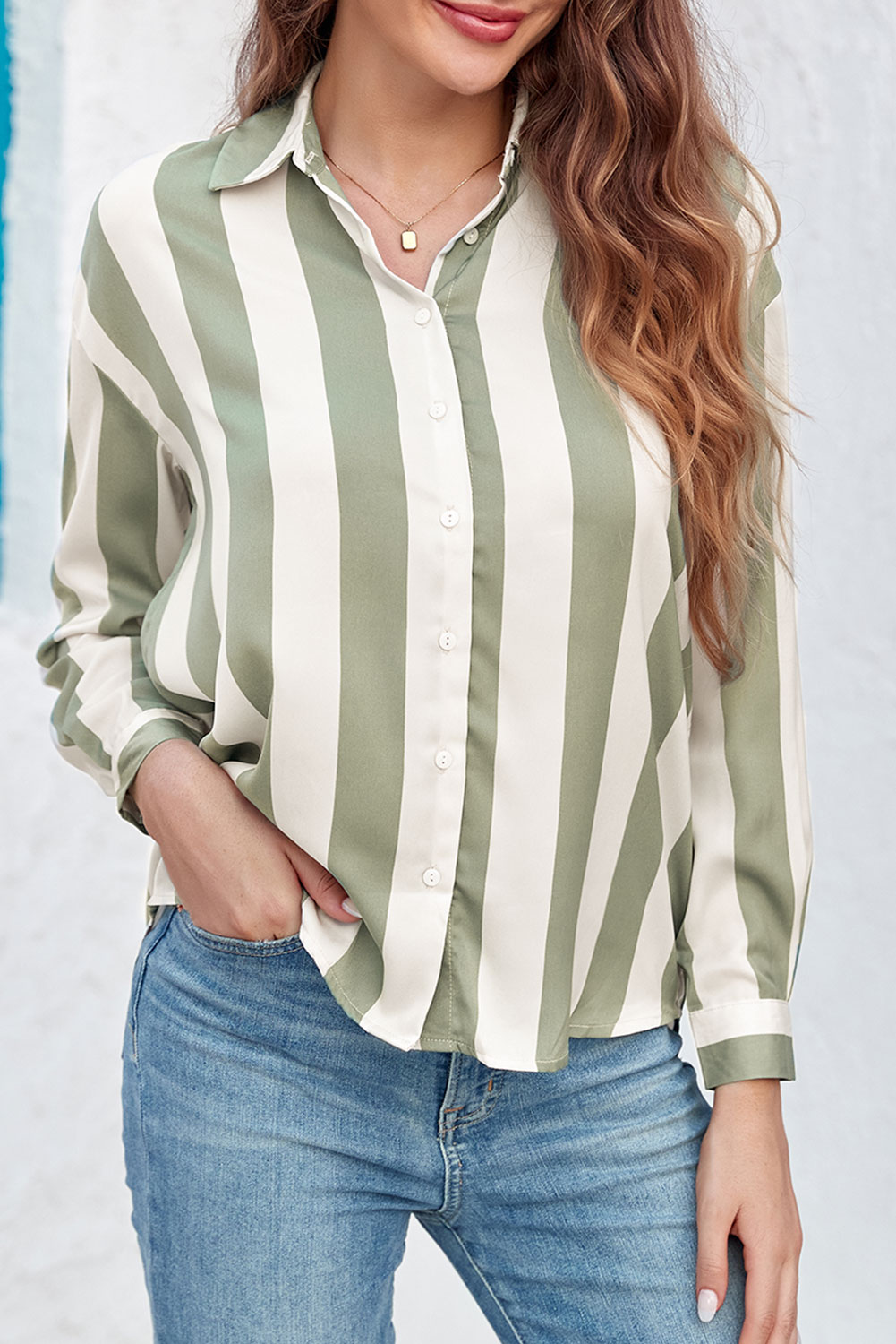 Green Striped Soft Relaxed Button Up Shirt