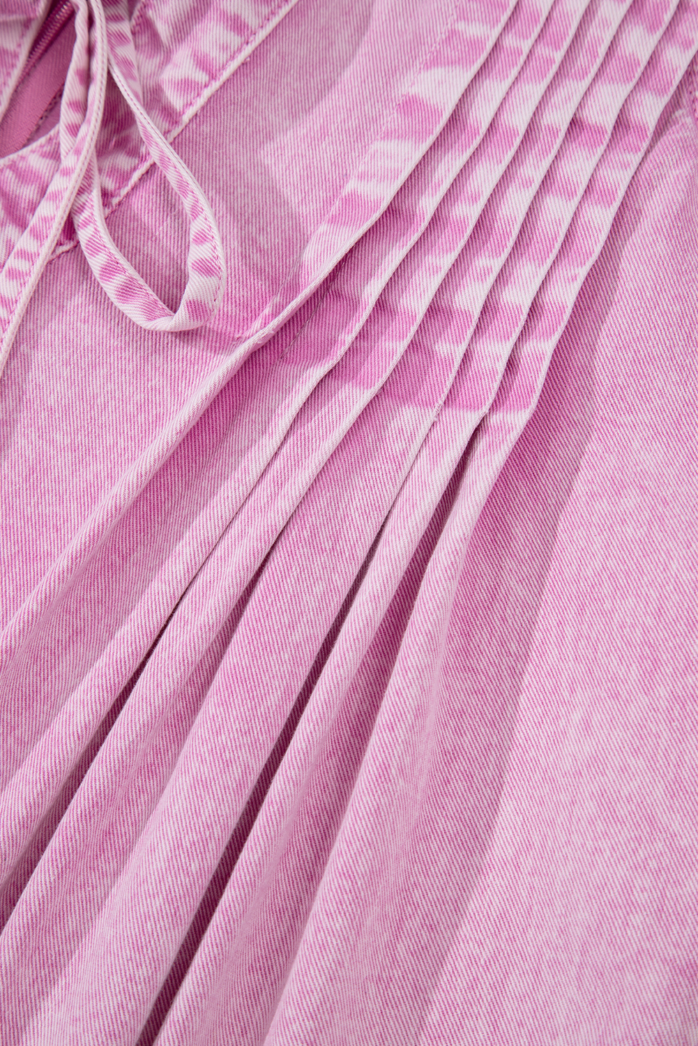 Bonbon Mineral Wash Pleated Bust V Neck Sleeveless Denim Romper