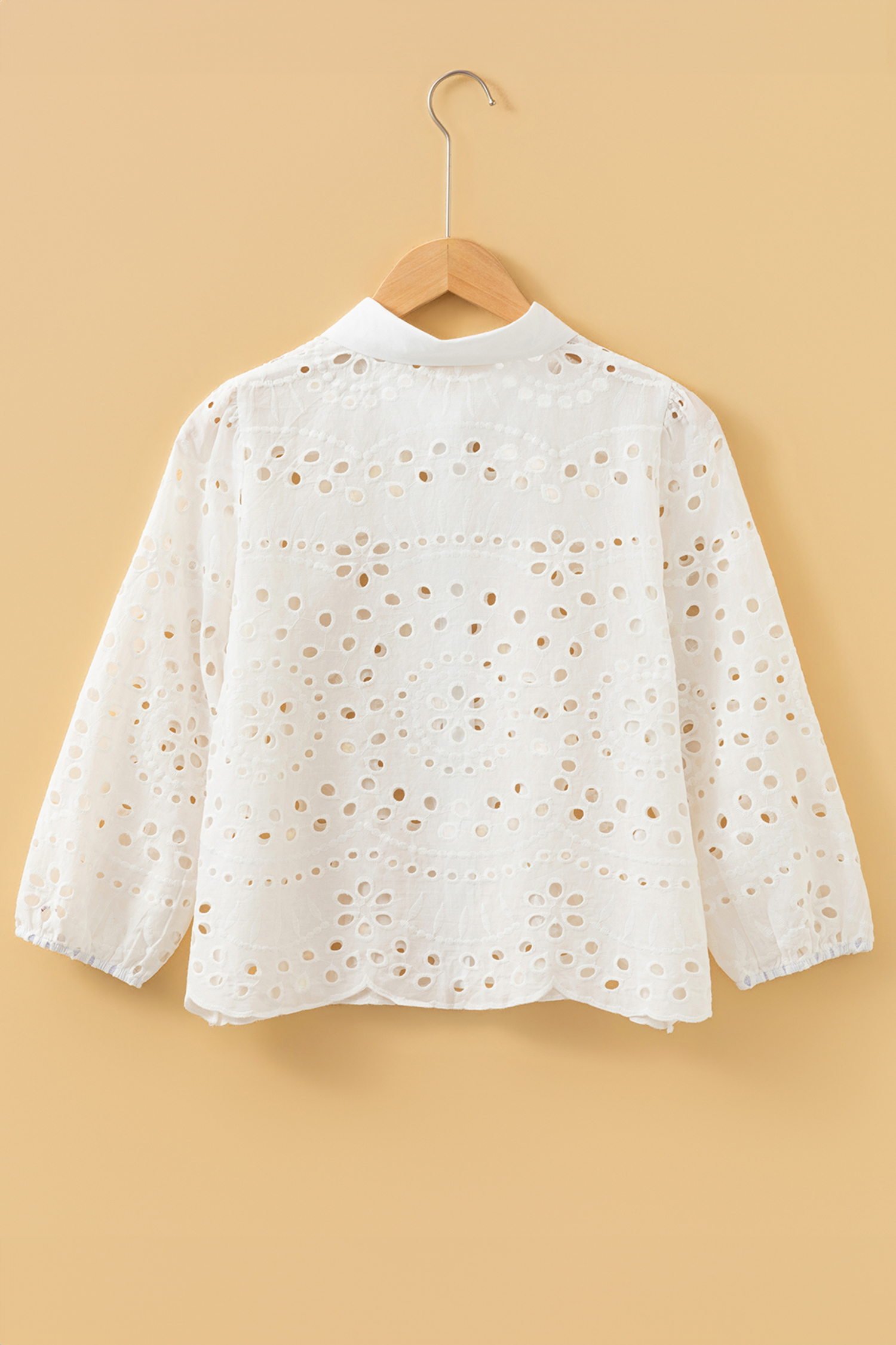 White Eyelet Embroidered Puff Sleeve Crop Shirt
