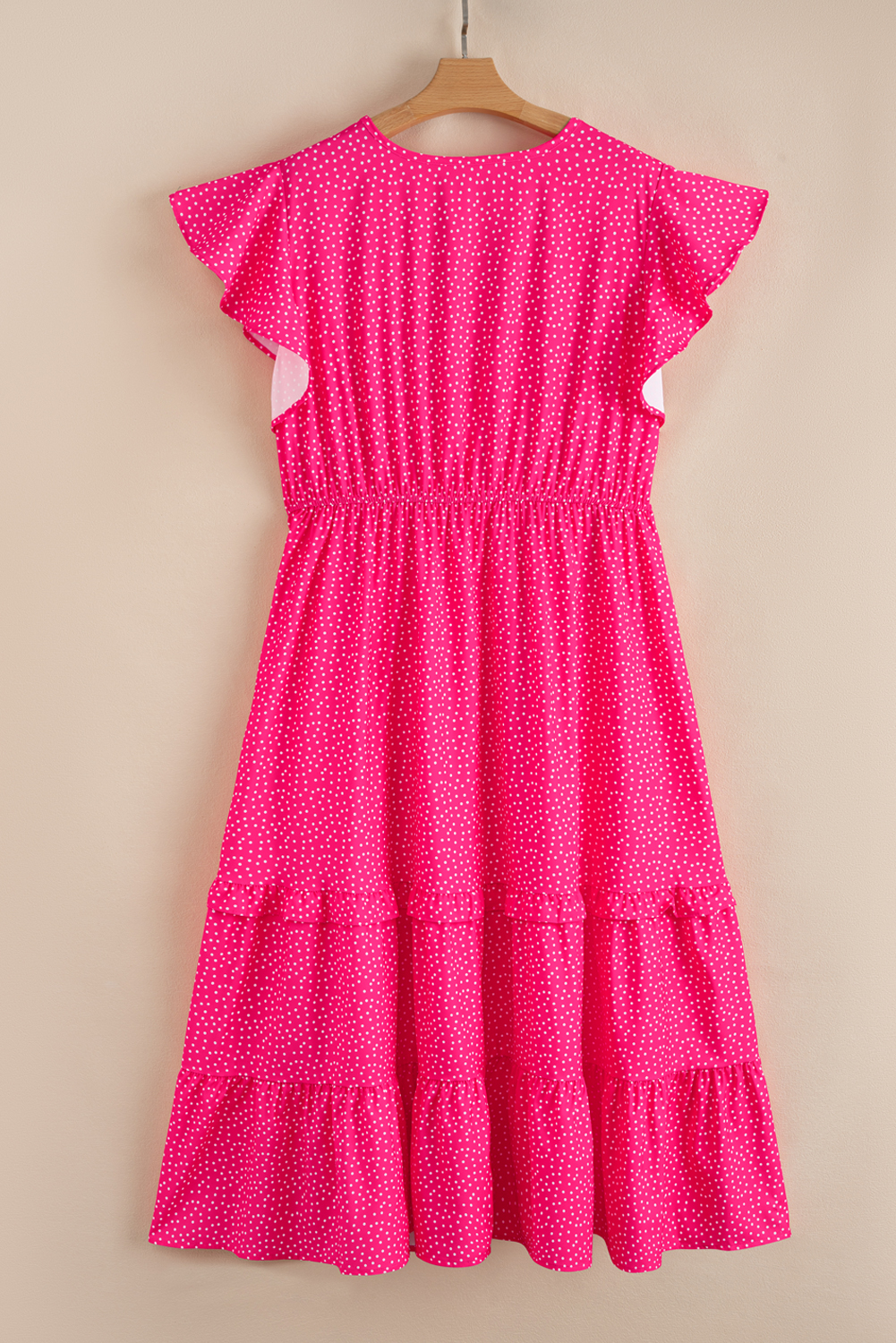 Rose Polka Dot Print Ruffled Smocked High Waist Plus Midi Dress