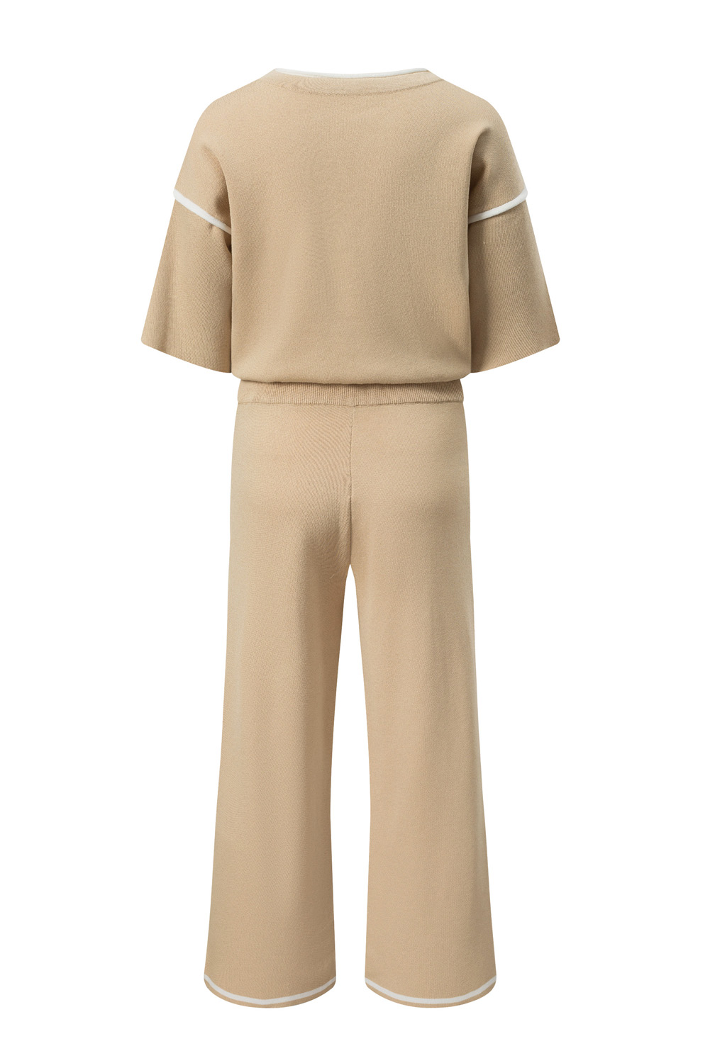 Blackish Green Contrast Trim Half Sleeve Top Drawstring Pants Loose 2pcs Sweater Suit