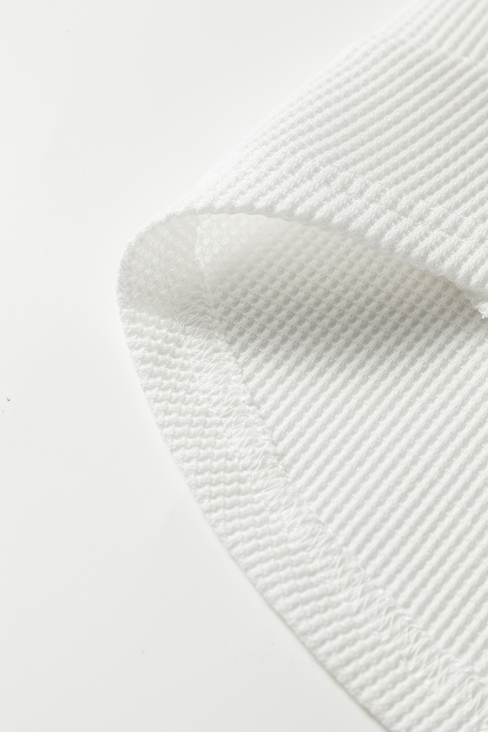 White Rounded Hem Waffle Long Sleeve Top
