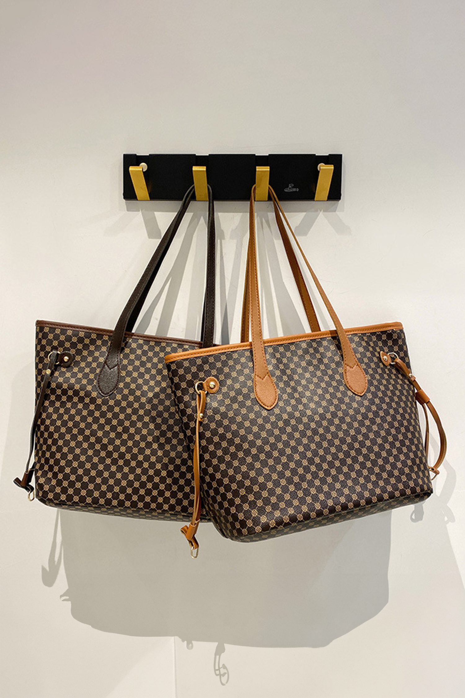 Coffee Luxury Fashion Print PU Leather Versatile One Shoulder Tote Bag