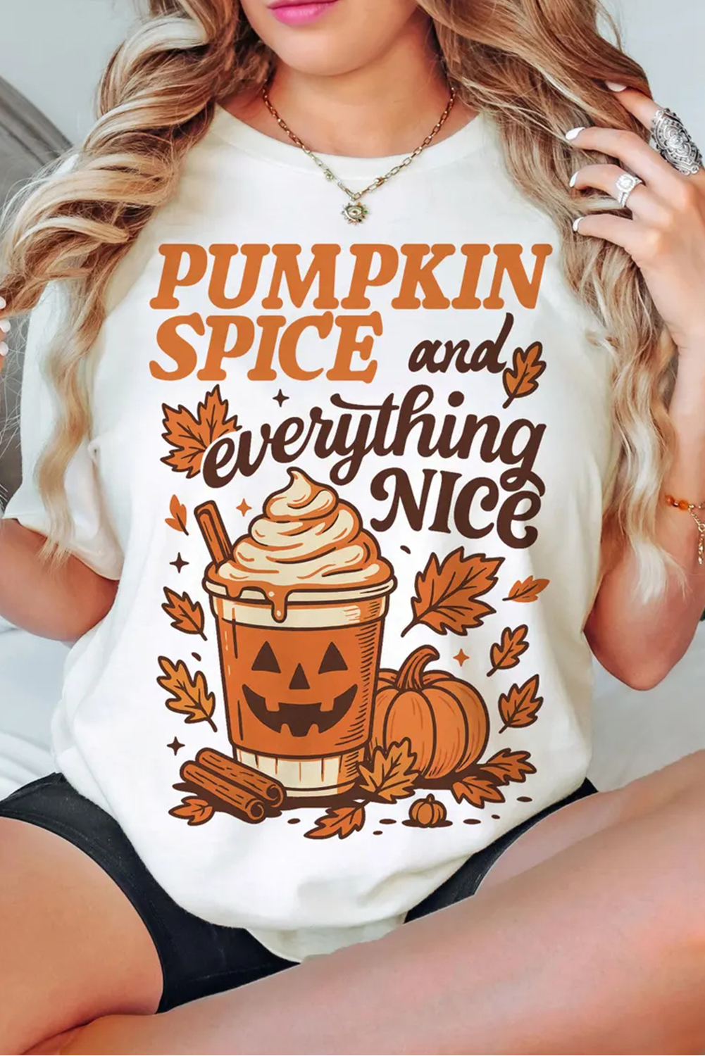 White Fall Vibe Thanksgiving Graphic T Shirt