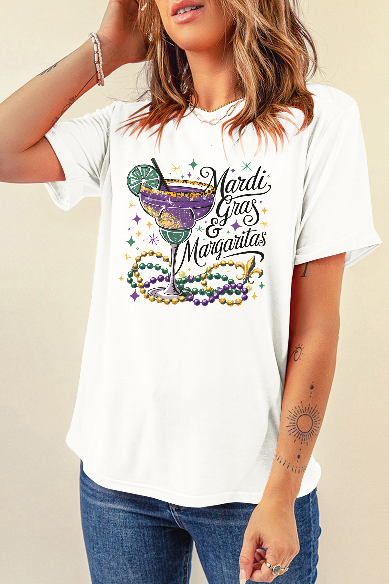 White Mardi Gras Margaritas Cheerful Graphic Tee