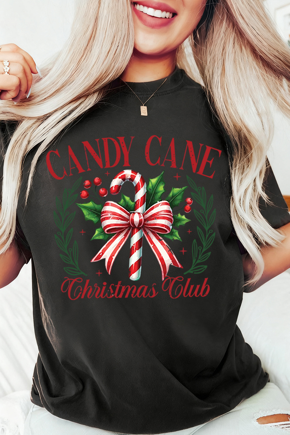 Black Candy Cane Christmas Club Custom Graphic T Shirt