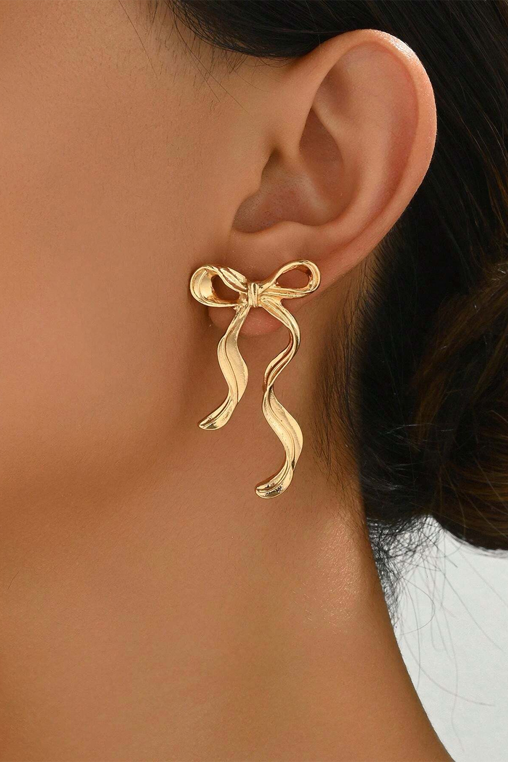 Gold Bow Knot Shape Plated Alloy Stud Earrings