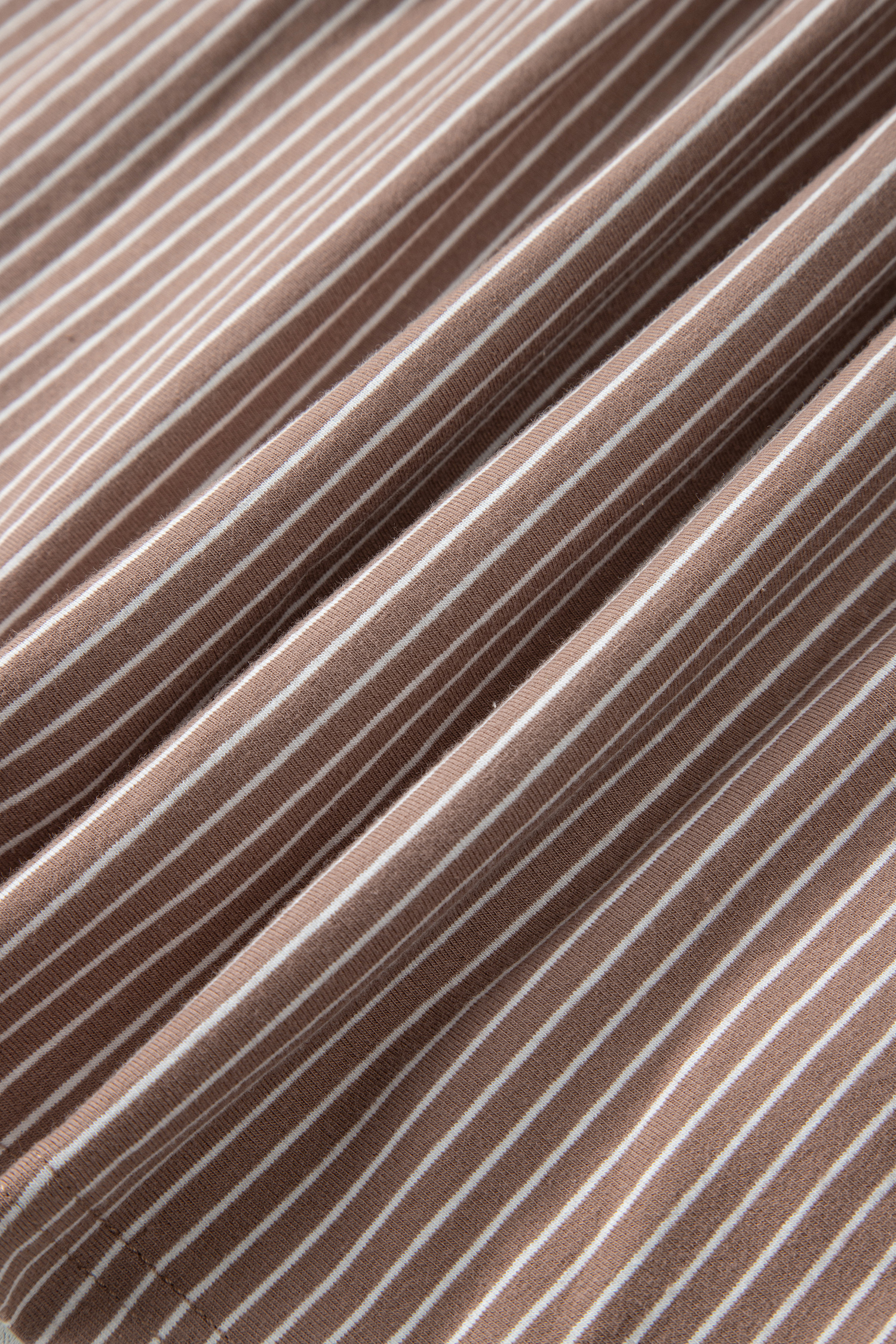 Khaki Stripe Buttoned V Neck High Low Side Slit T Shirt