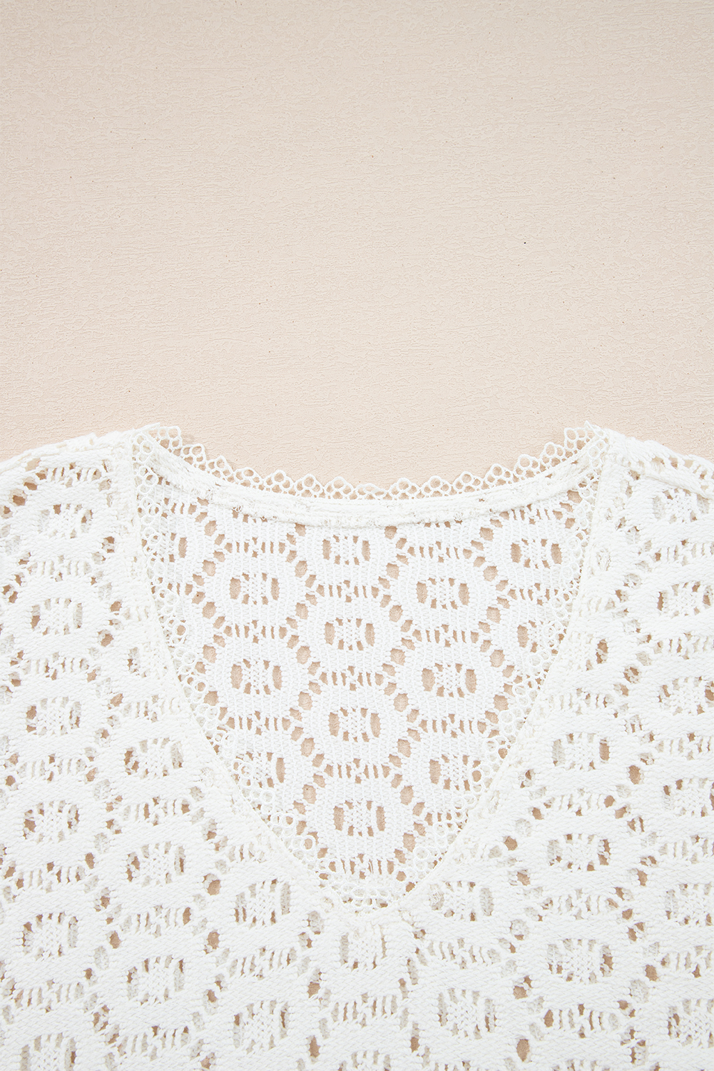 Beige Flower Lace V Neck Ruffled Sleeve Top