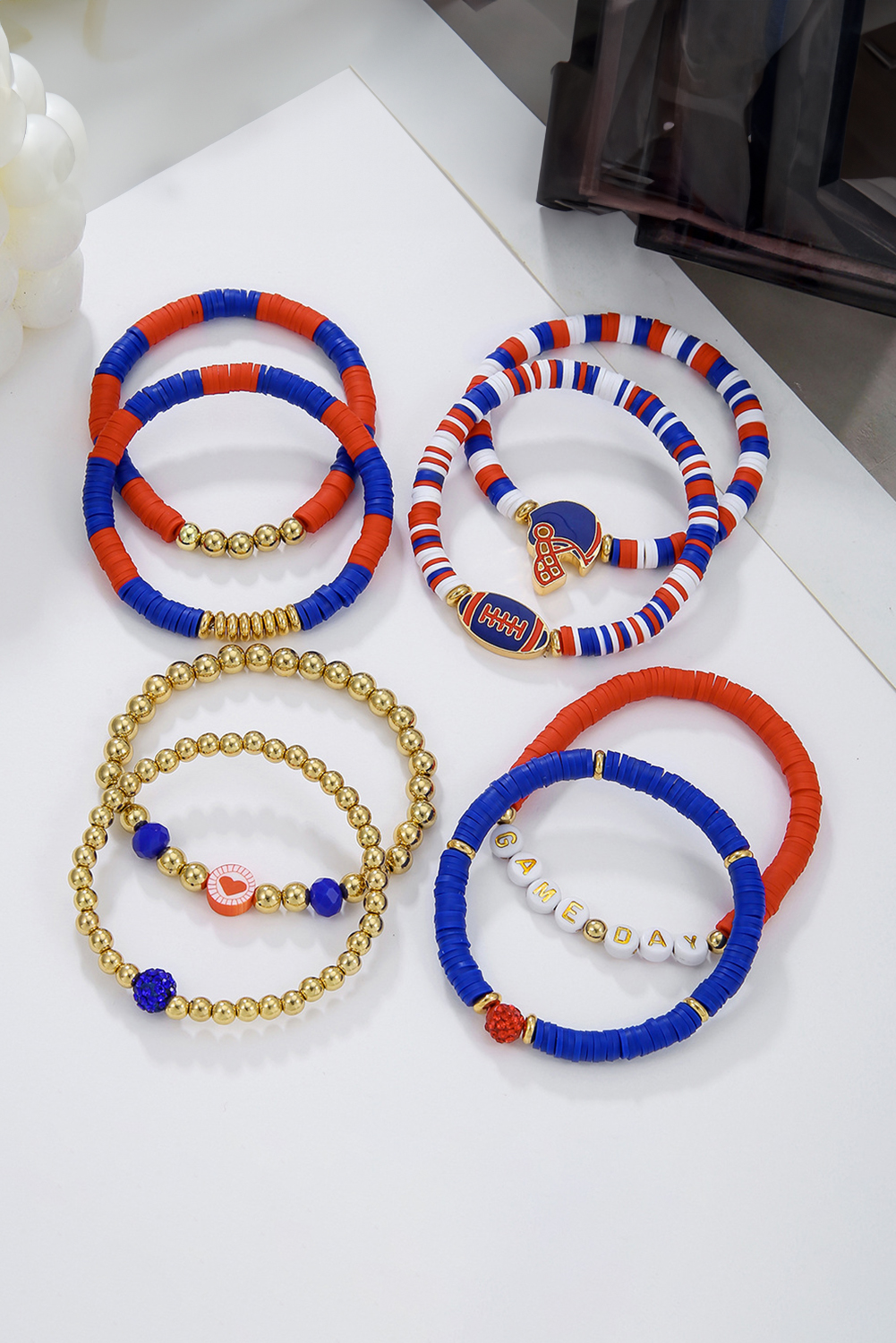 Dark Blue 8pcs Stackable Clay Beaded GAME Day Bracelet Set