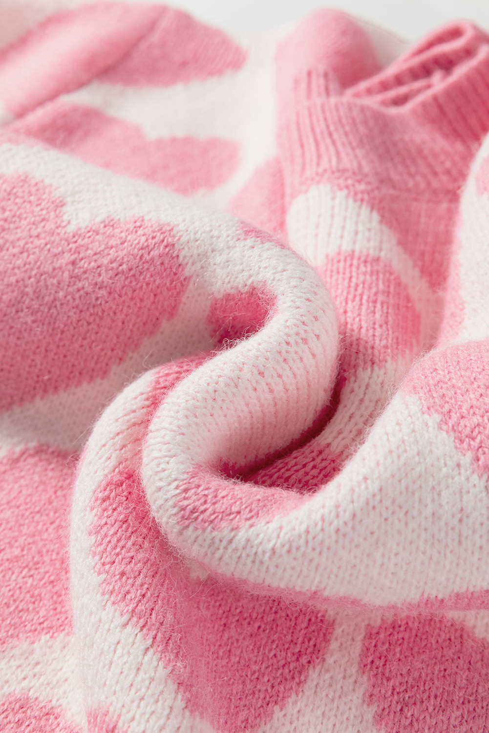 Strawberry Pink Valentine Heart Print Knit Sweater