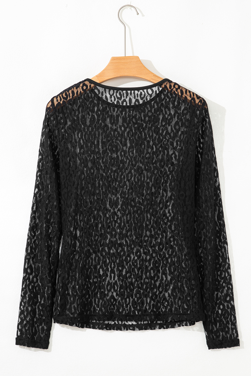 Black Leopard Pattern Sheer Mesh Long Sleeve Top