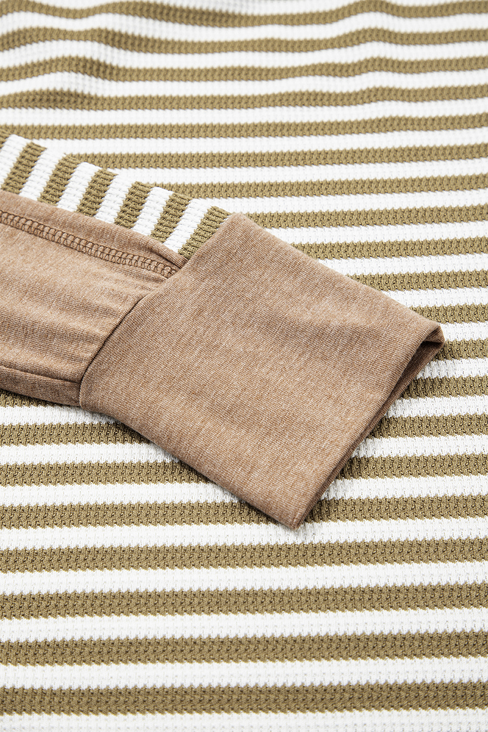 Dearlovers Green Stripe Thermal Knit Drop Shoulder Casual Top