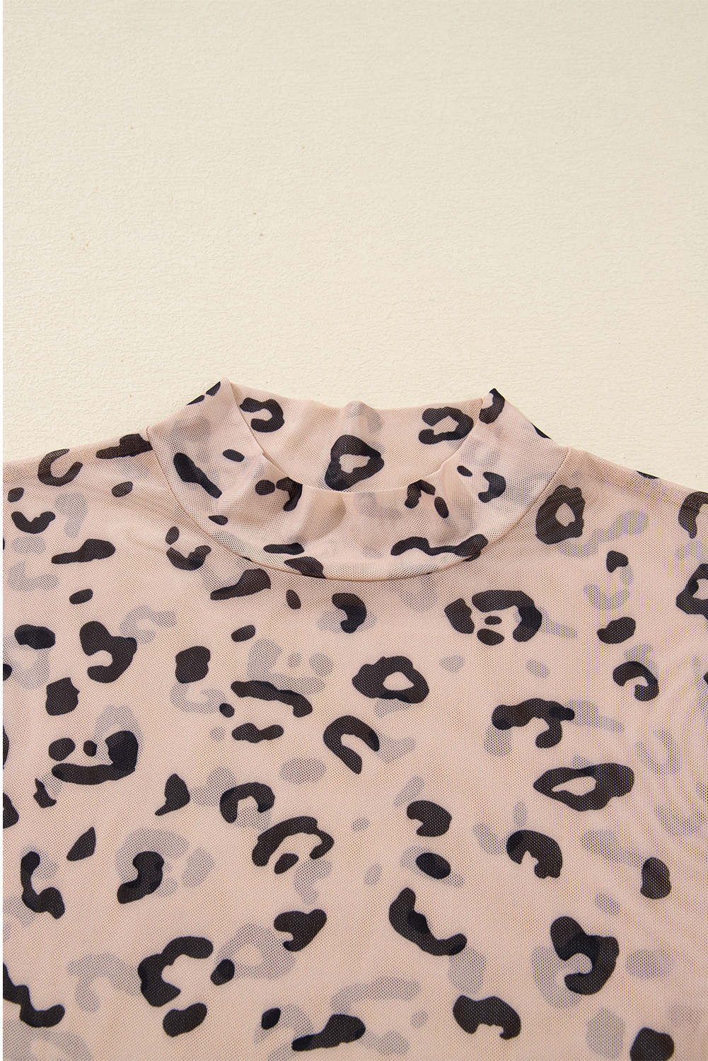 Khaki Mock Neck Sheer Mesh Leopard Long Sleeve Bodysuit