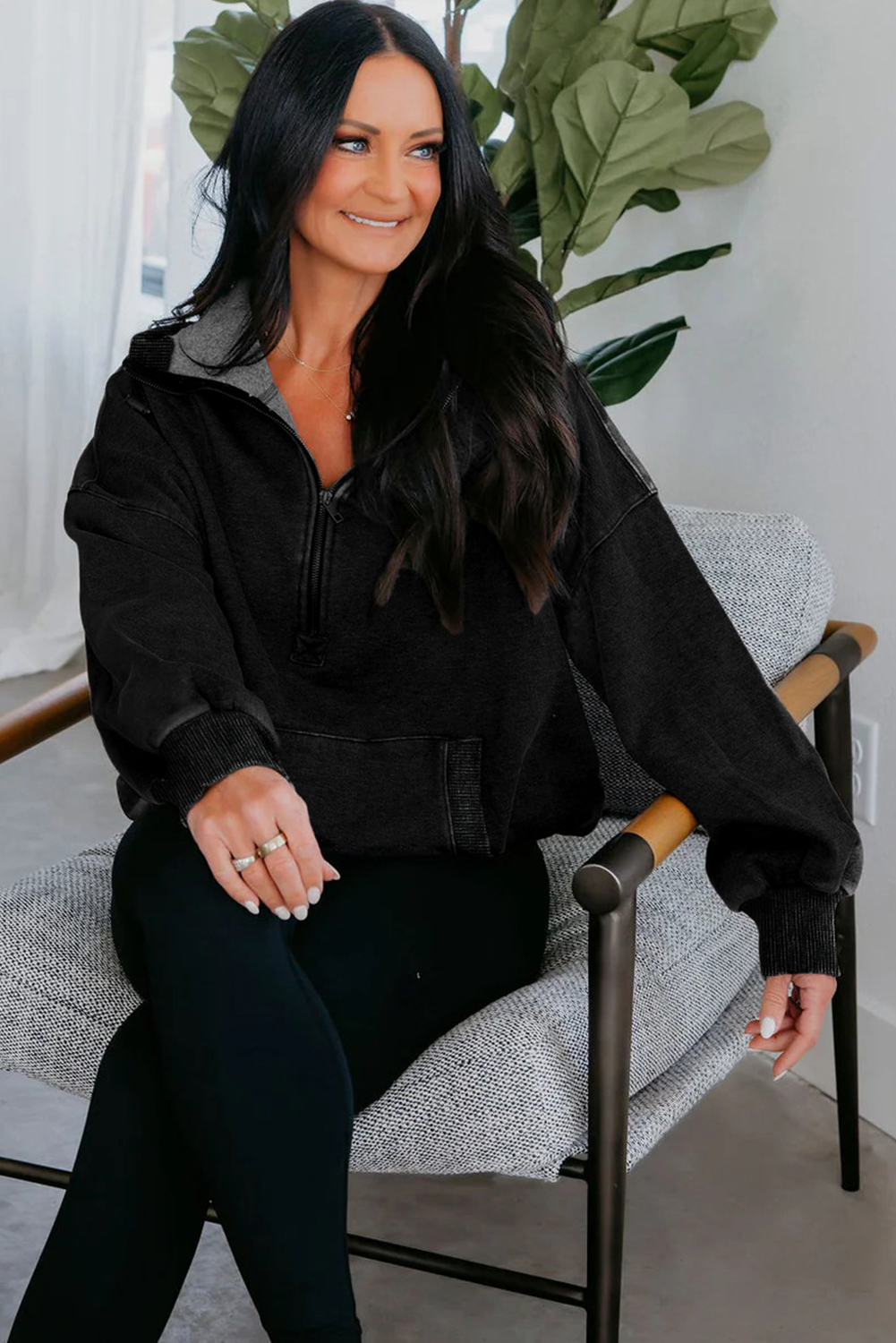 Canton Half Zip Kangaroo Pocket Mineral Wash Baggy Hoodie