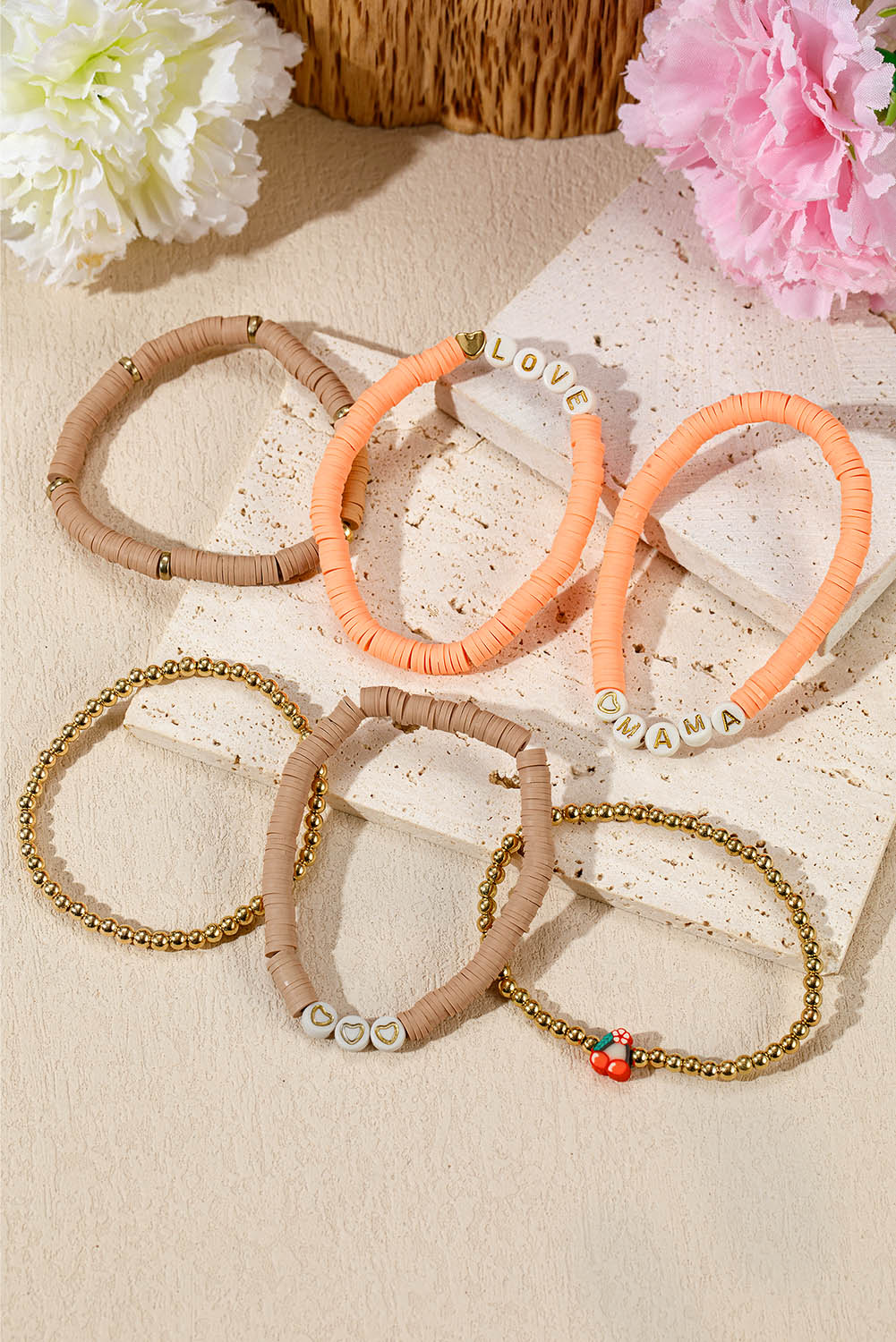 Gold Mama Love Heart Beaded Multi Layer Bracelet