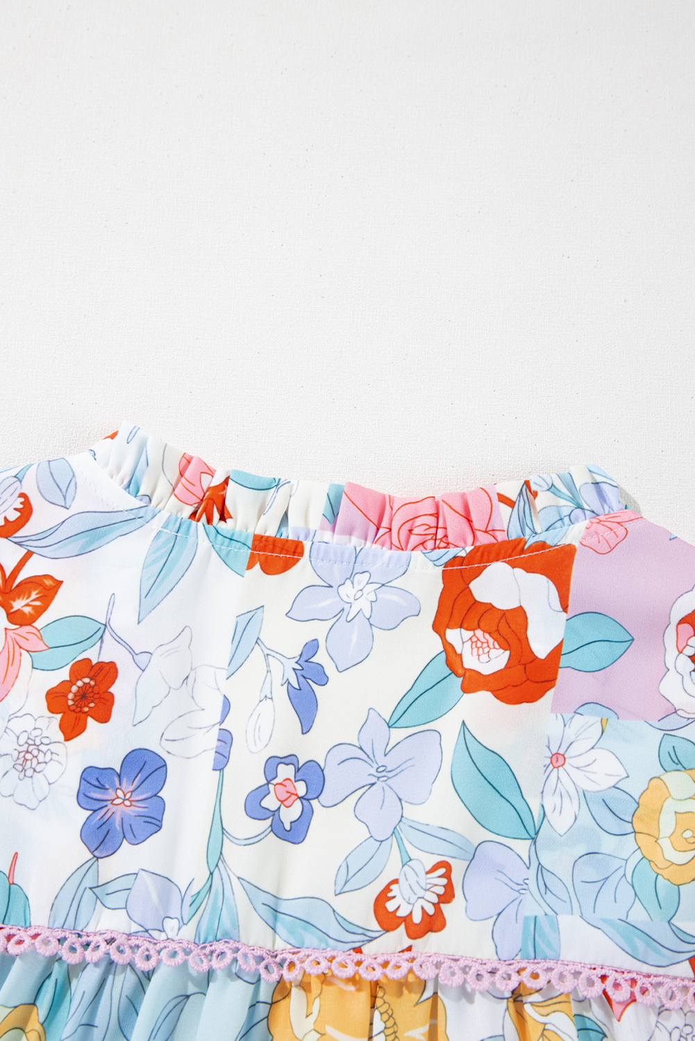 Pink Boho Flower Print Half Puff Sleeve Blouse