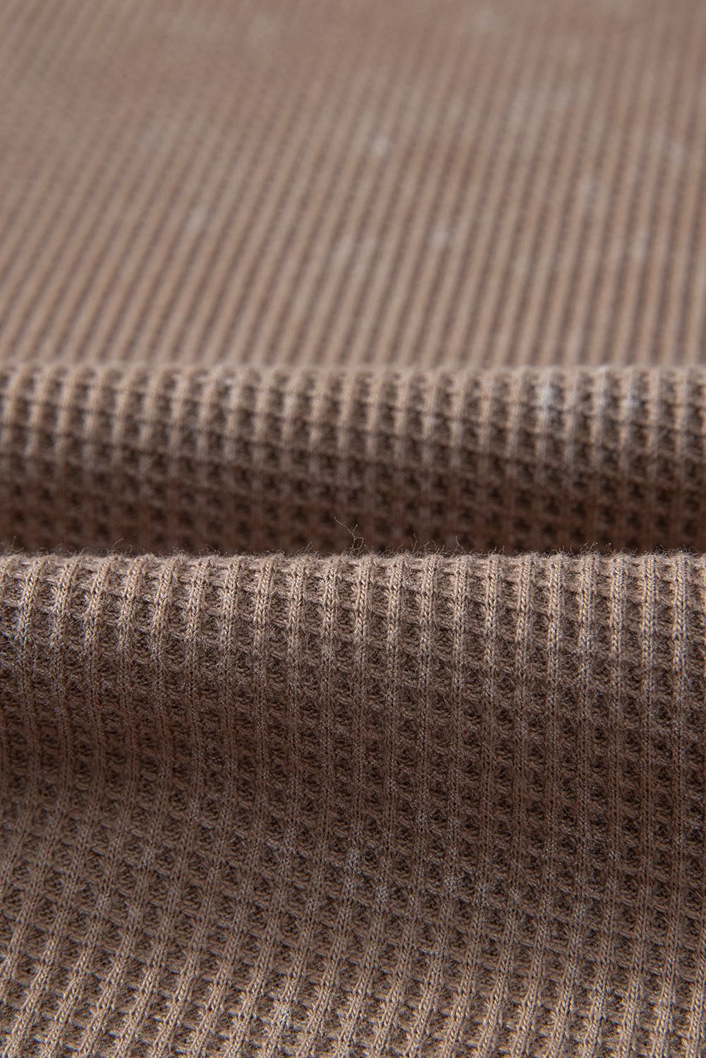 Smoke Green Acid Wash Waffle Knit Buttoned Neckline Long Sleeve Top